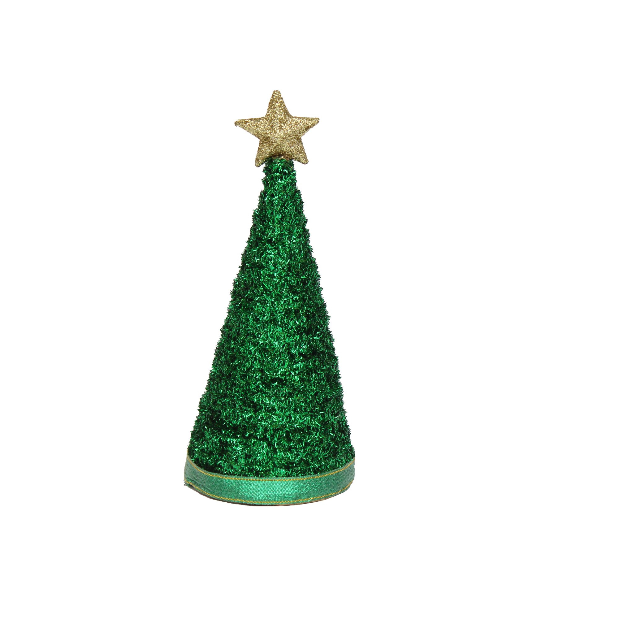 Handmade Conical Christmas Tinsel Tree with Sequins and Star - Height 8 X Width3inch, Green, 1pc