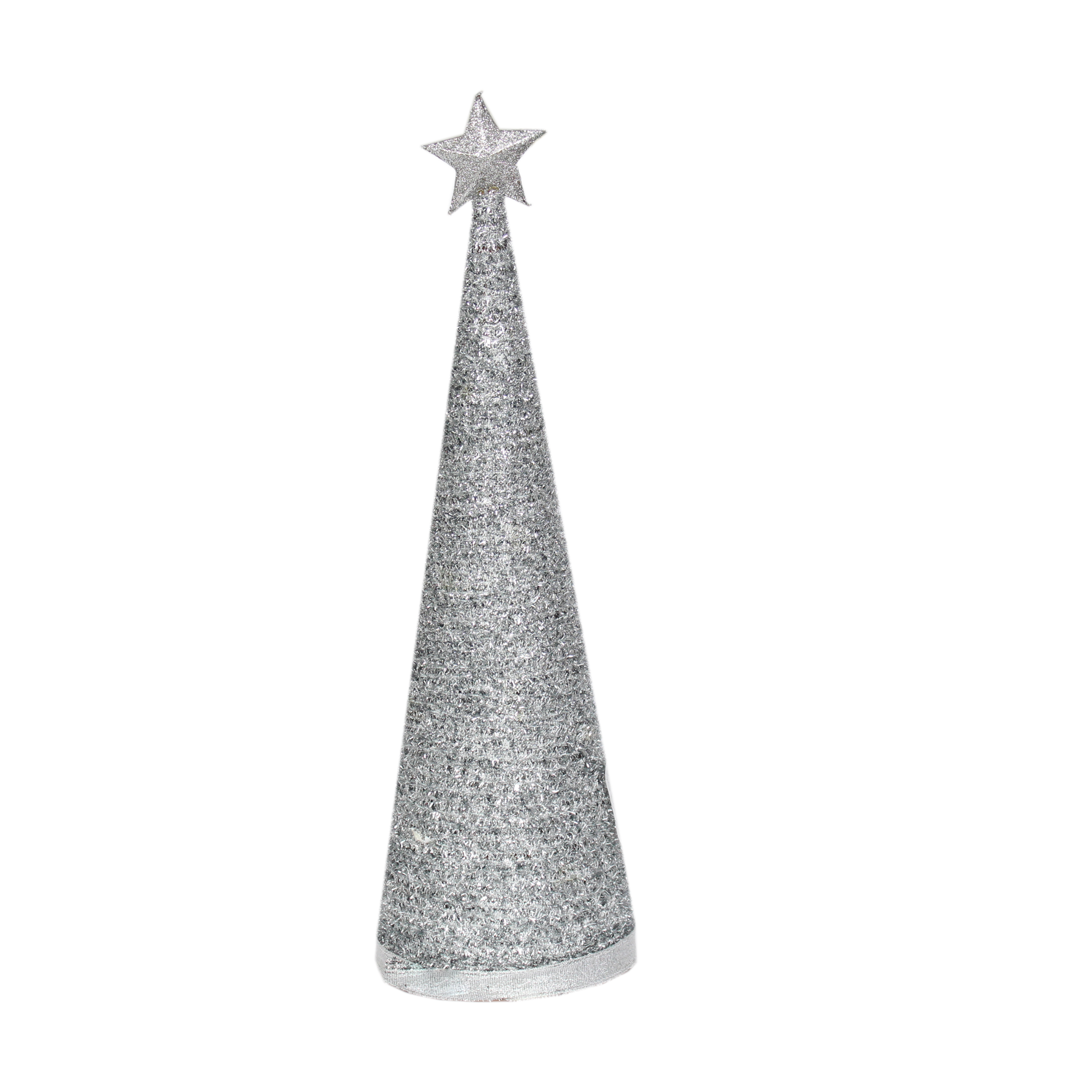 Handmade Conical Christmas Tinsel Tree with Sequins and Star - 14.5 X 4inch, Silver, 1pc
