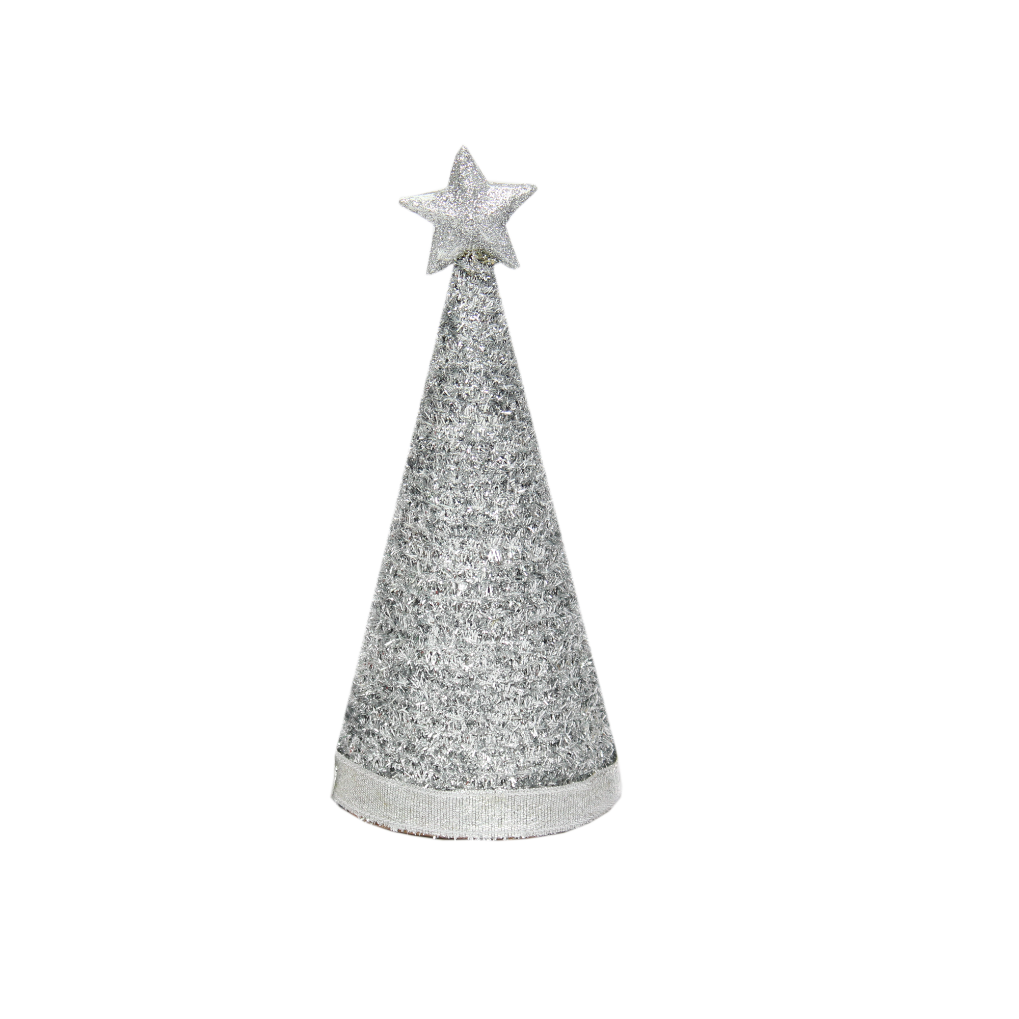 Handmade Conical Christmas Tinsel Tree with Sequins and Star - Height 8 X Width3inch, Silver, 1pc