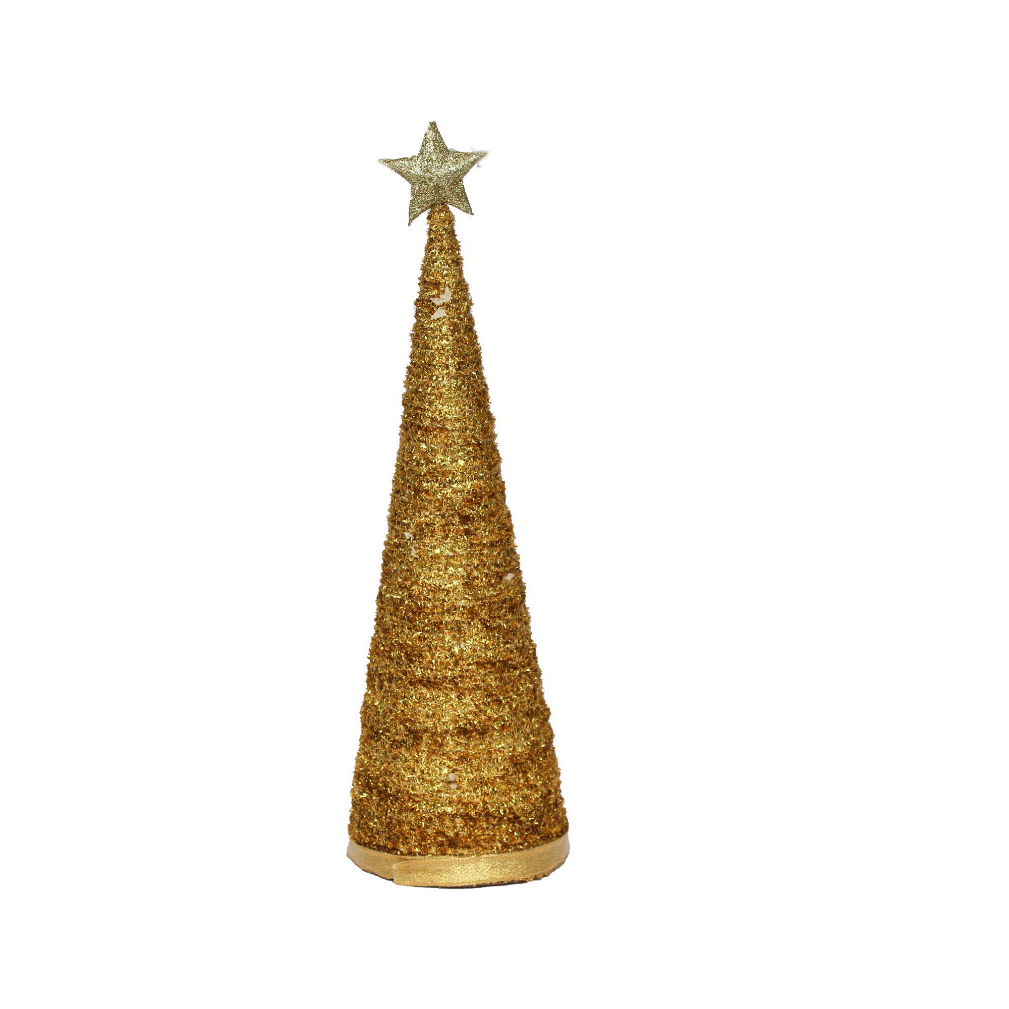 Handmade Conical Christmas Tinsel Tree with Sequins and Star - 14.5 X 4inch, Gold, 1pc