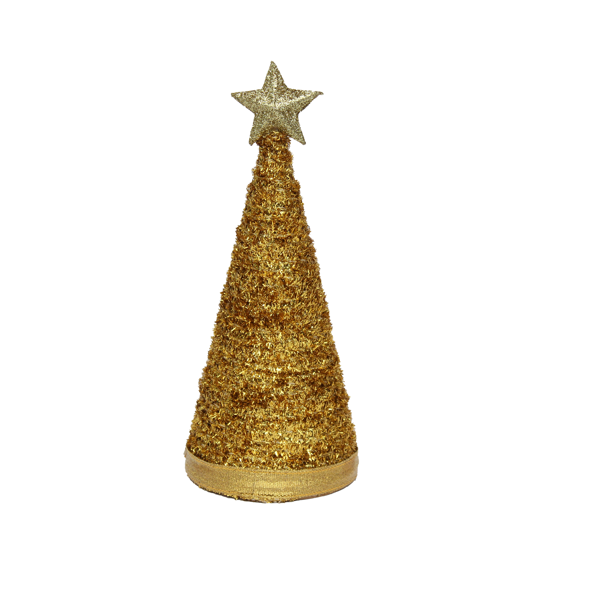 Handmade Conical Christmas Tinsel Tree with Sequins and Star - Height 8 X Width3inch, Gold, 1pc