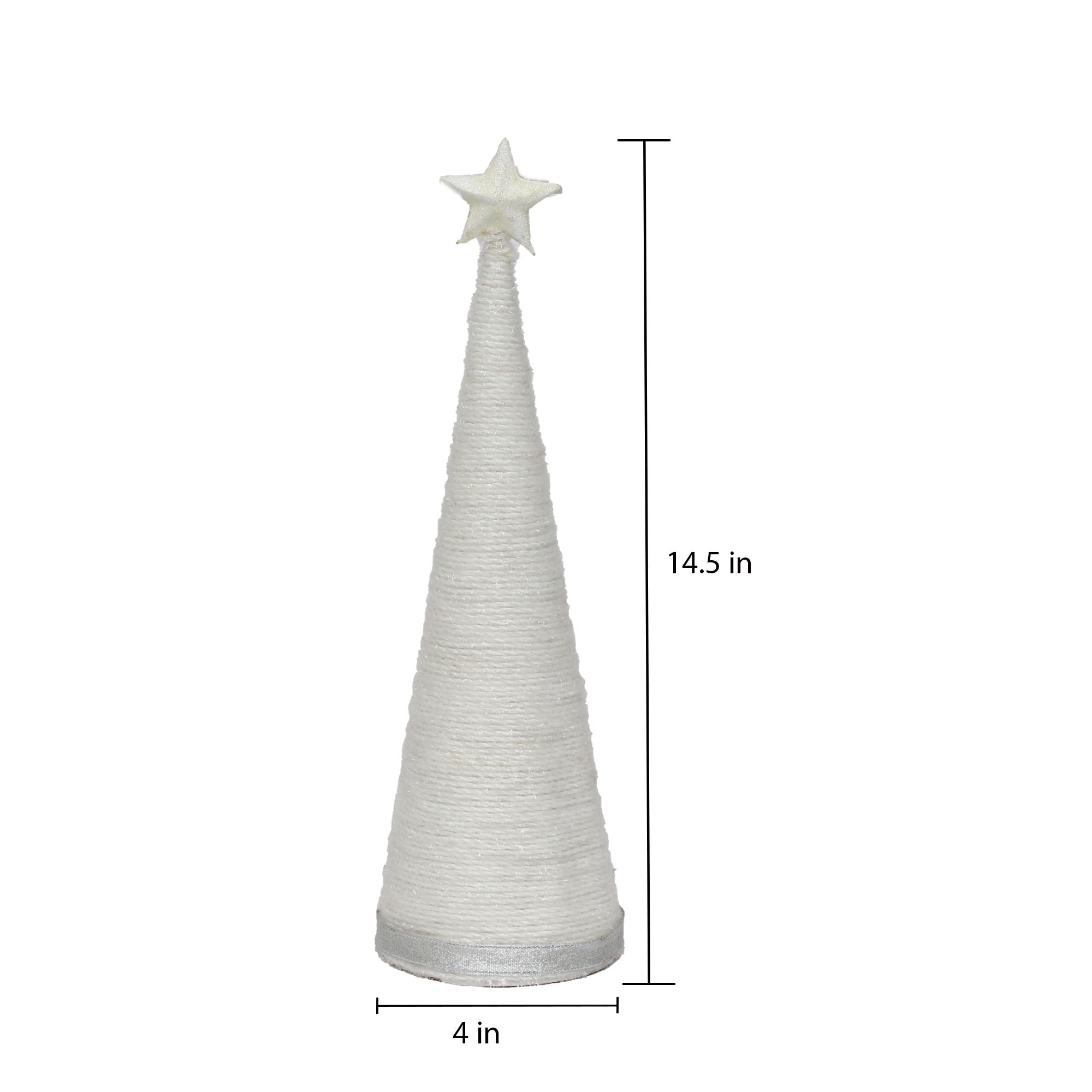 Handmade Conical Christmas Tinsel Tree with Sequins and Star - 14.5 X 4inch, Snow White, 1pc