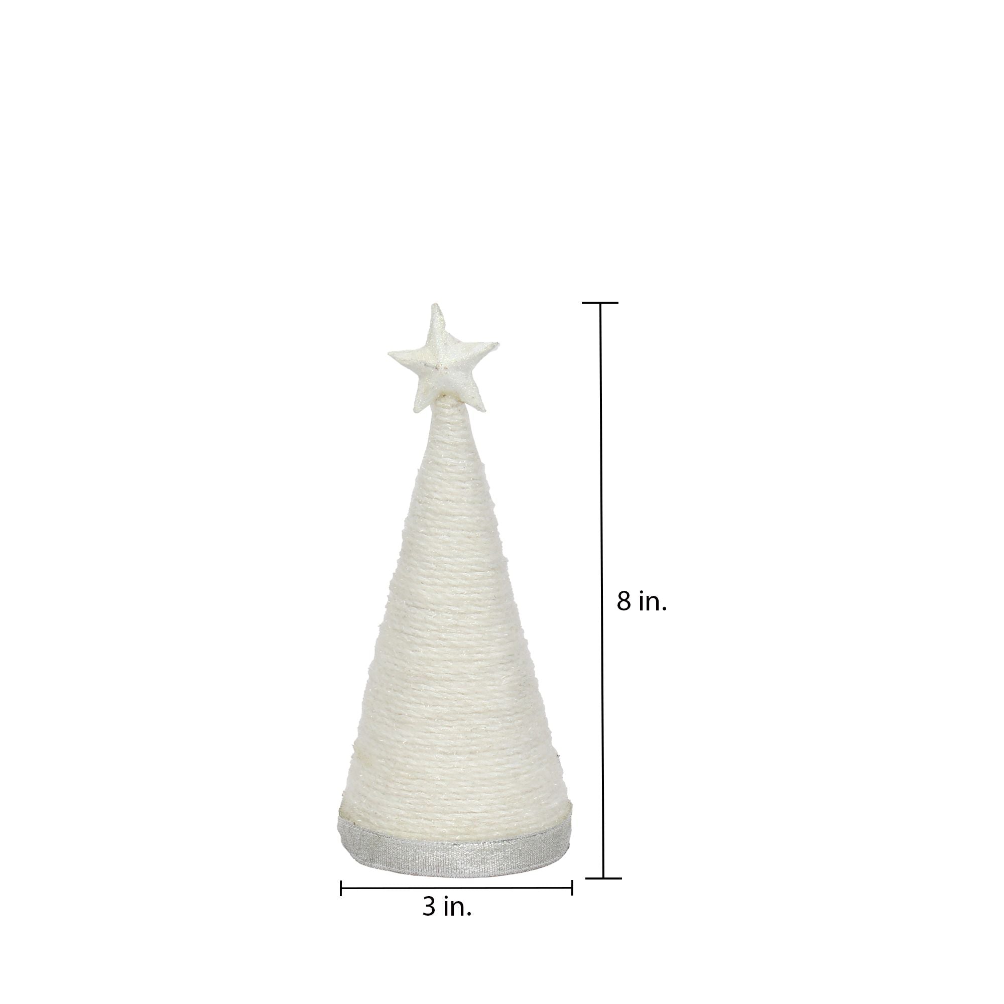 Handmade Conical Christmas Tinsel Tree with Sequins and Star - Height 8 X Width3inch, Snow White, 1pc