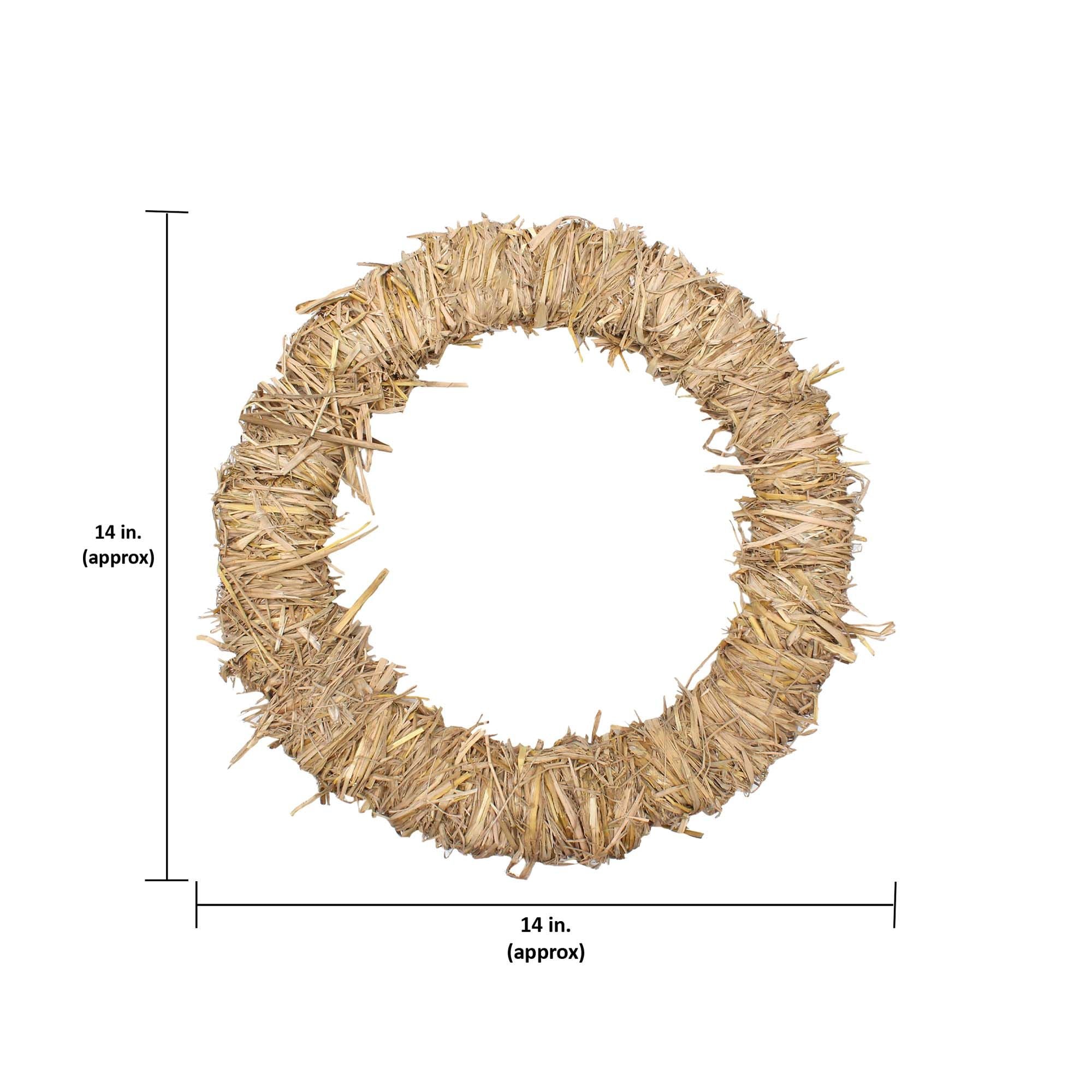 Handmade Christmas Wreath - 14inch, Natural Hay, 1pc