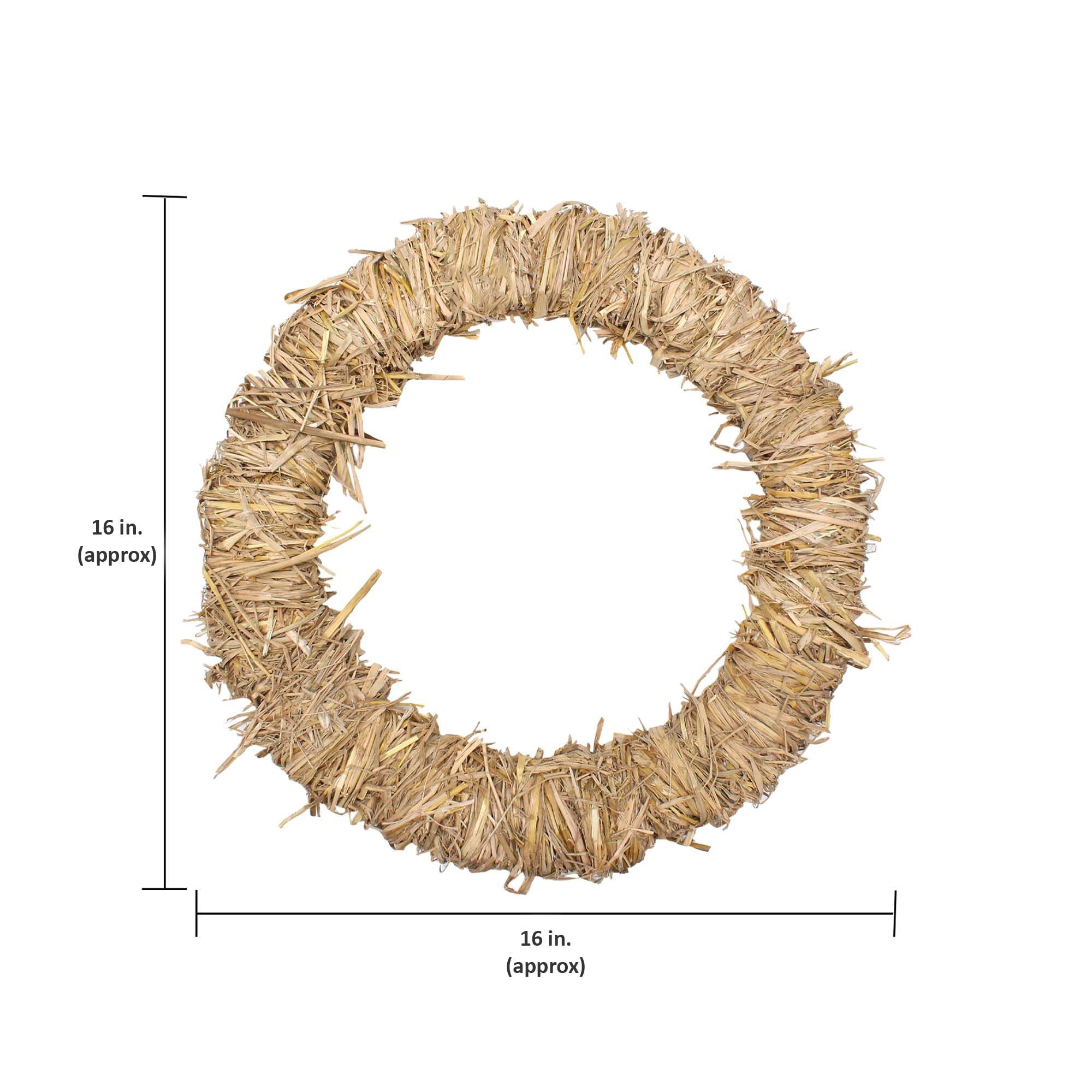 Handmade Christmas Wreath - 16inch, Natural Hay, 1pc