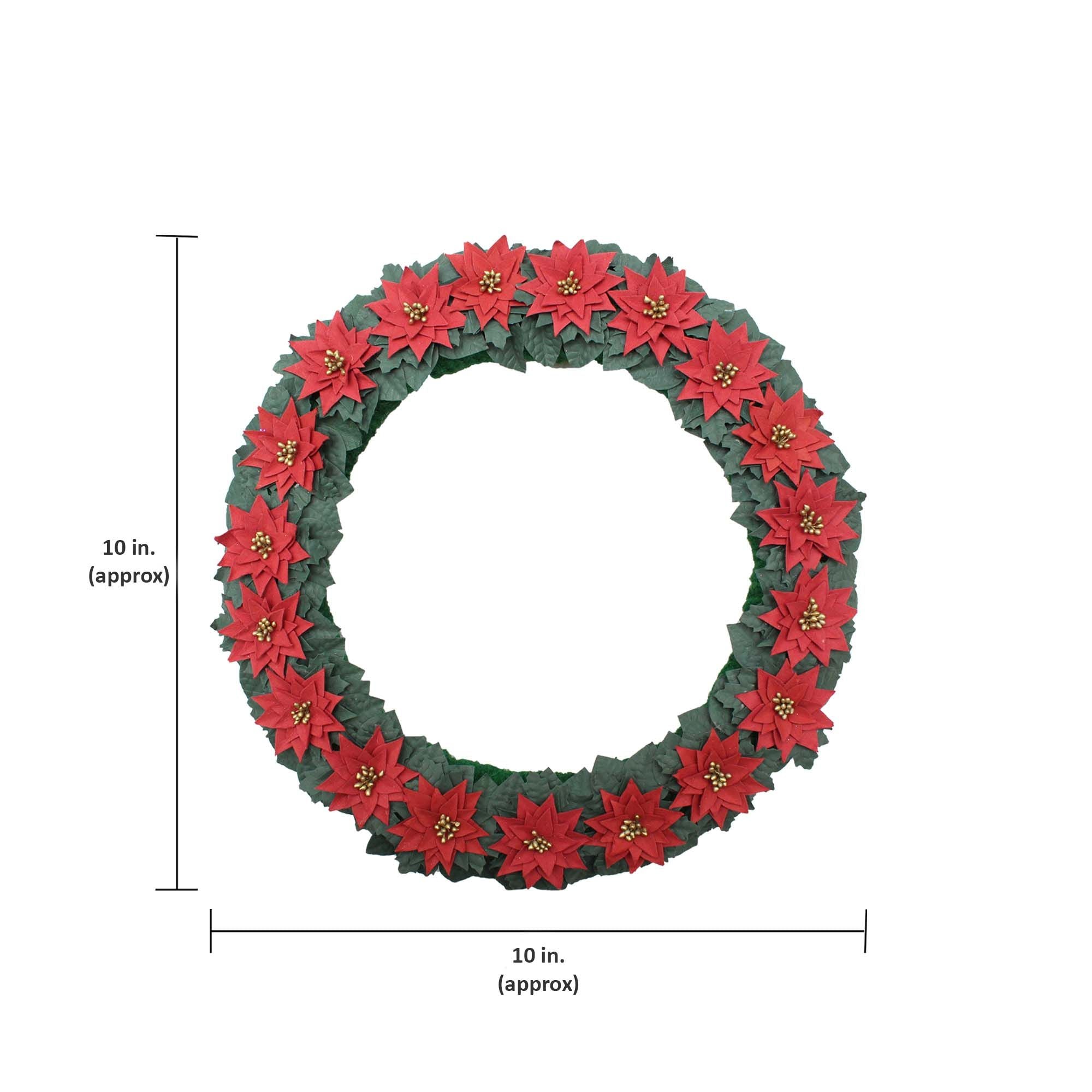 Handmade Christmas Wreath - Festive Poinsettia, 10inch,  1pc