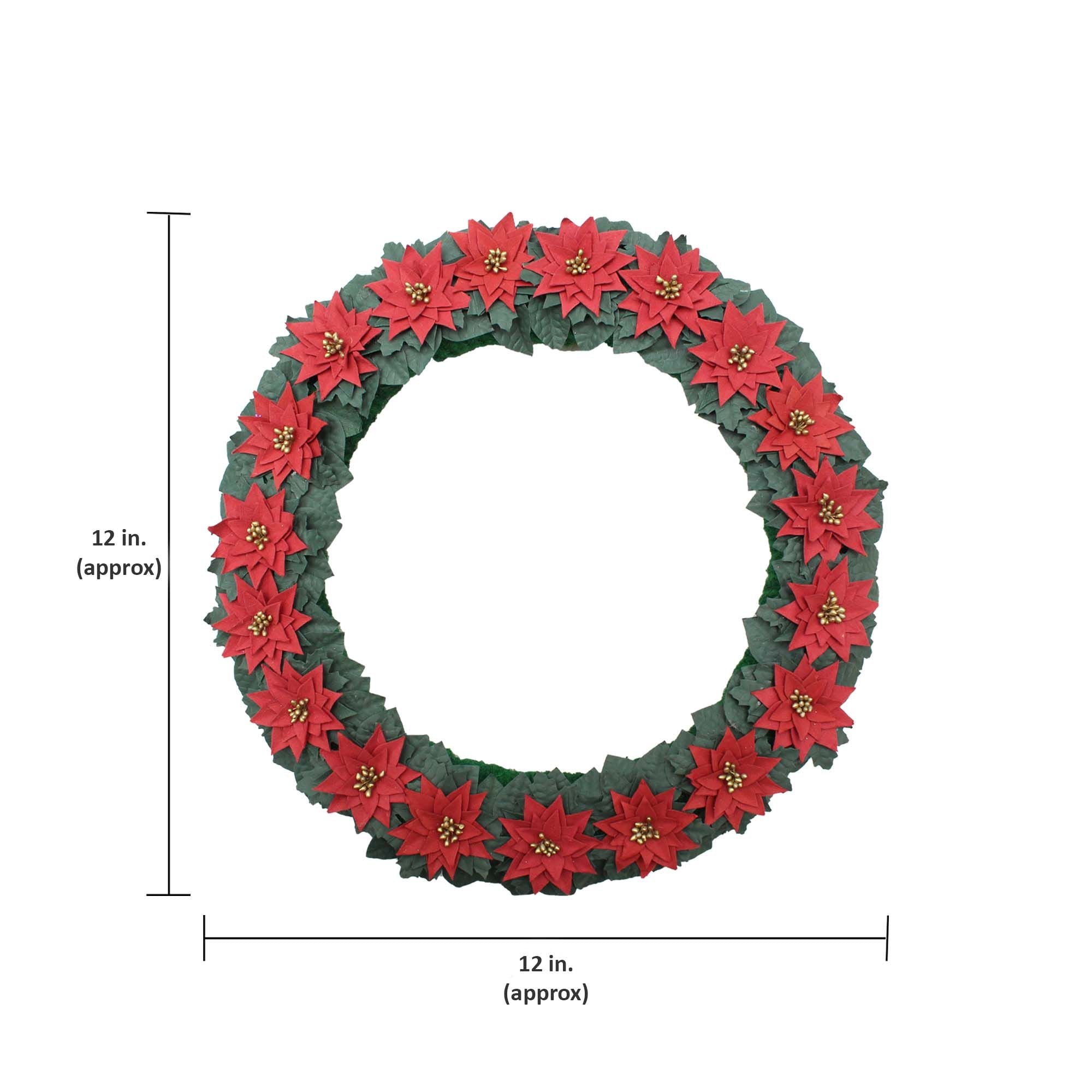 Handmade Christmas Wreath - Festive Poinsettia, 12inch, 1pc