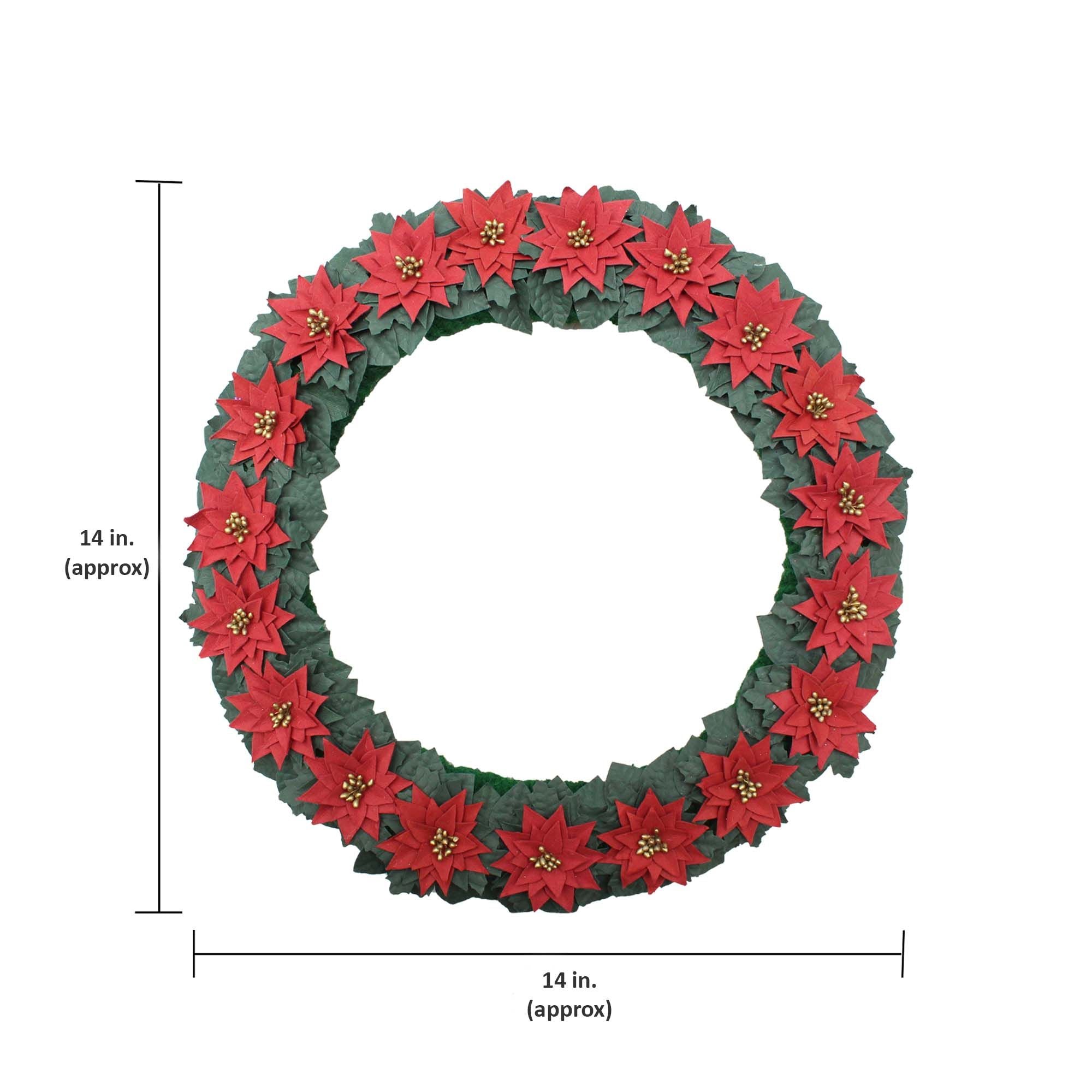 Handmade Christmas Wreath - Festive Poinsettia, 14inch, 1pc