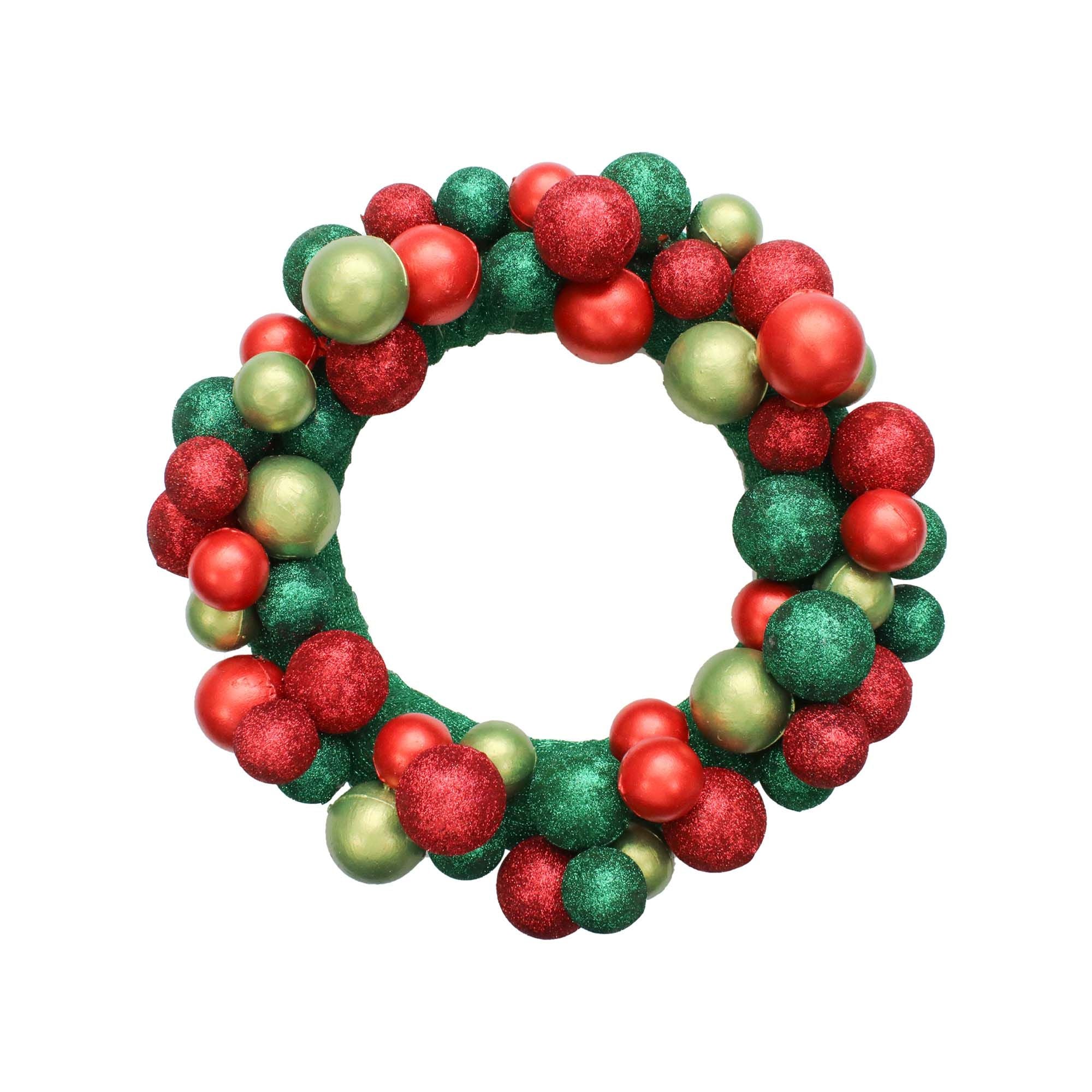 Handmade Christmas Wreath - Glitter Bauble, 14inch, Red and Green, 1pc