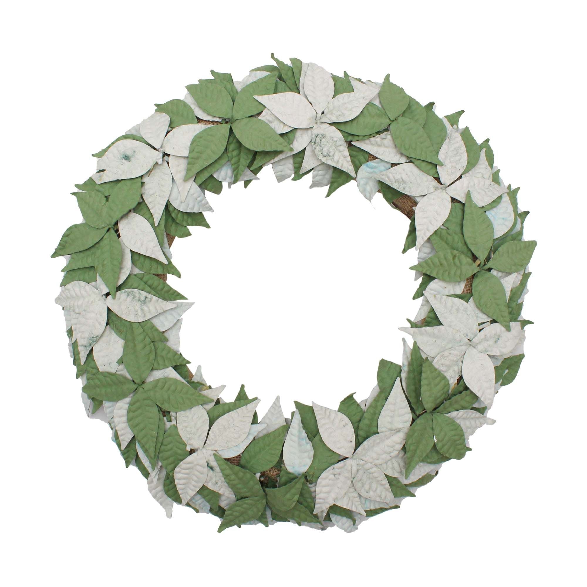 Handmade Christmas Wreath - Embossed Leaf, 12inch, Natural Jute Base, 1pc