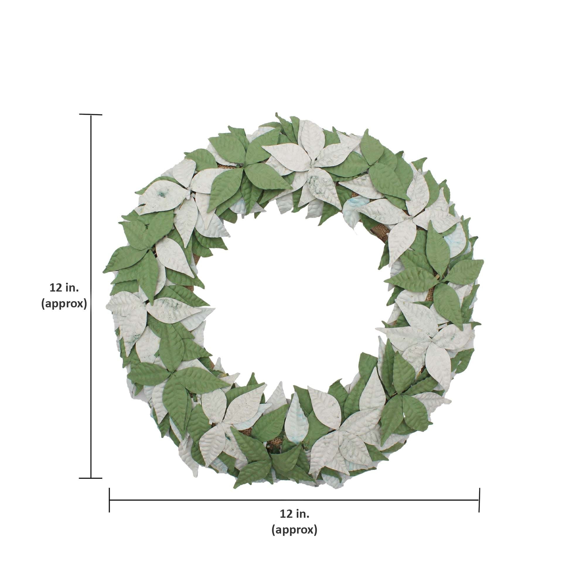 Handmade Christmas Wreath - Embossed Leaf, 12inch, Natural Jute Base, 1pc