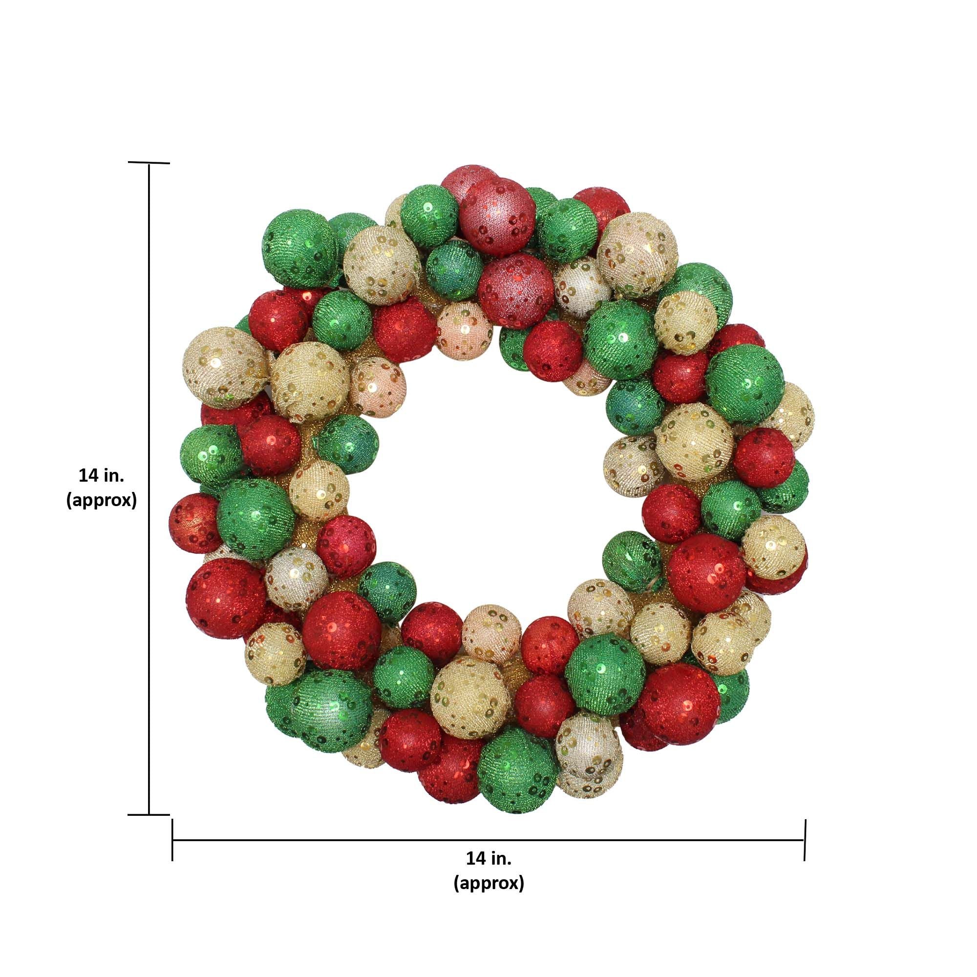 Handmade Christmas Wreath - 14inch,  Fabric Bauble with Sequins, 1pc