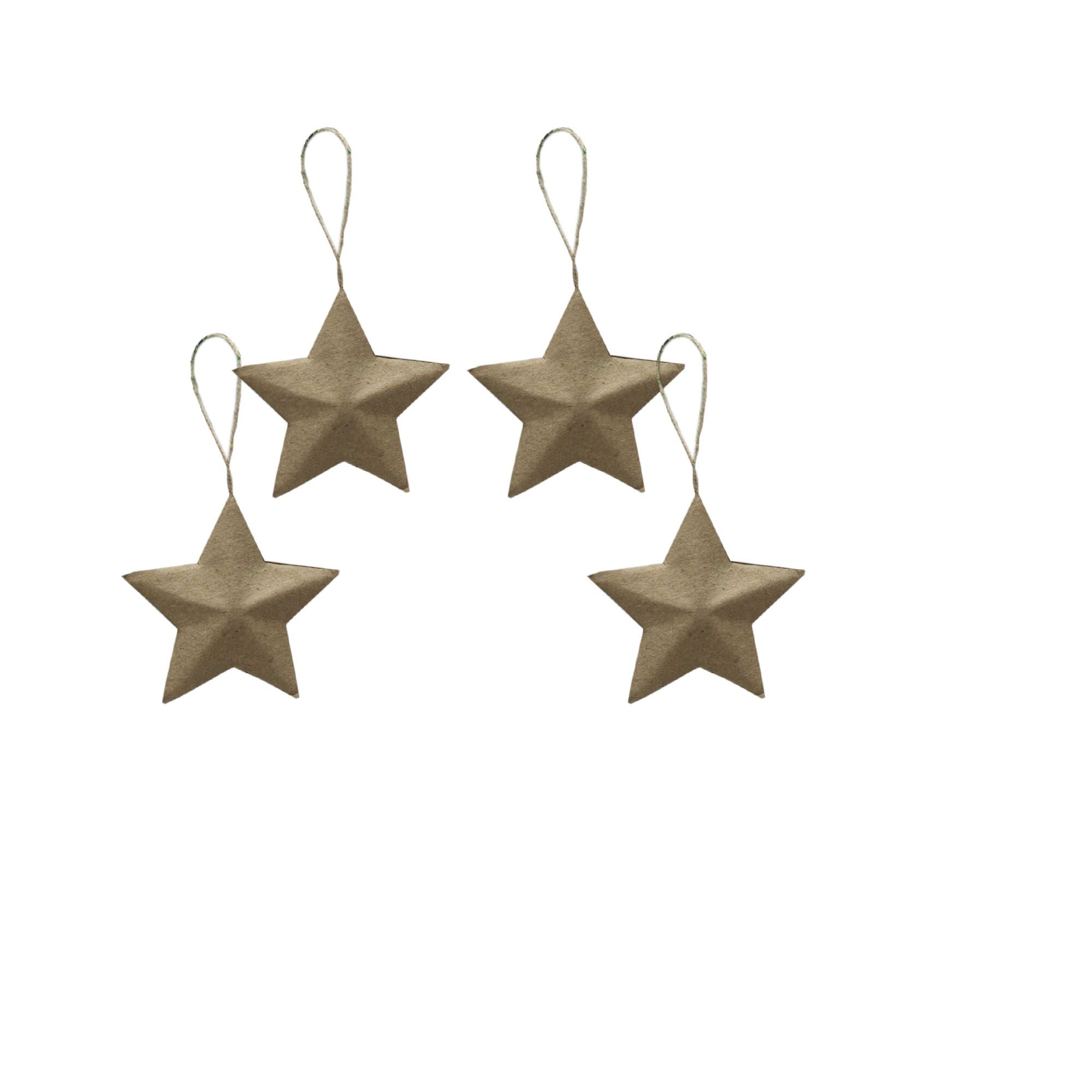 Handmade Christmas Ornaments - 3D Kraft Stars, 3.25inch, 4pc
