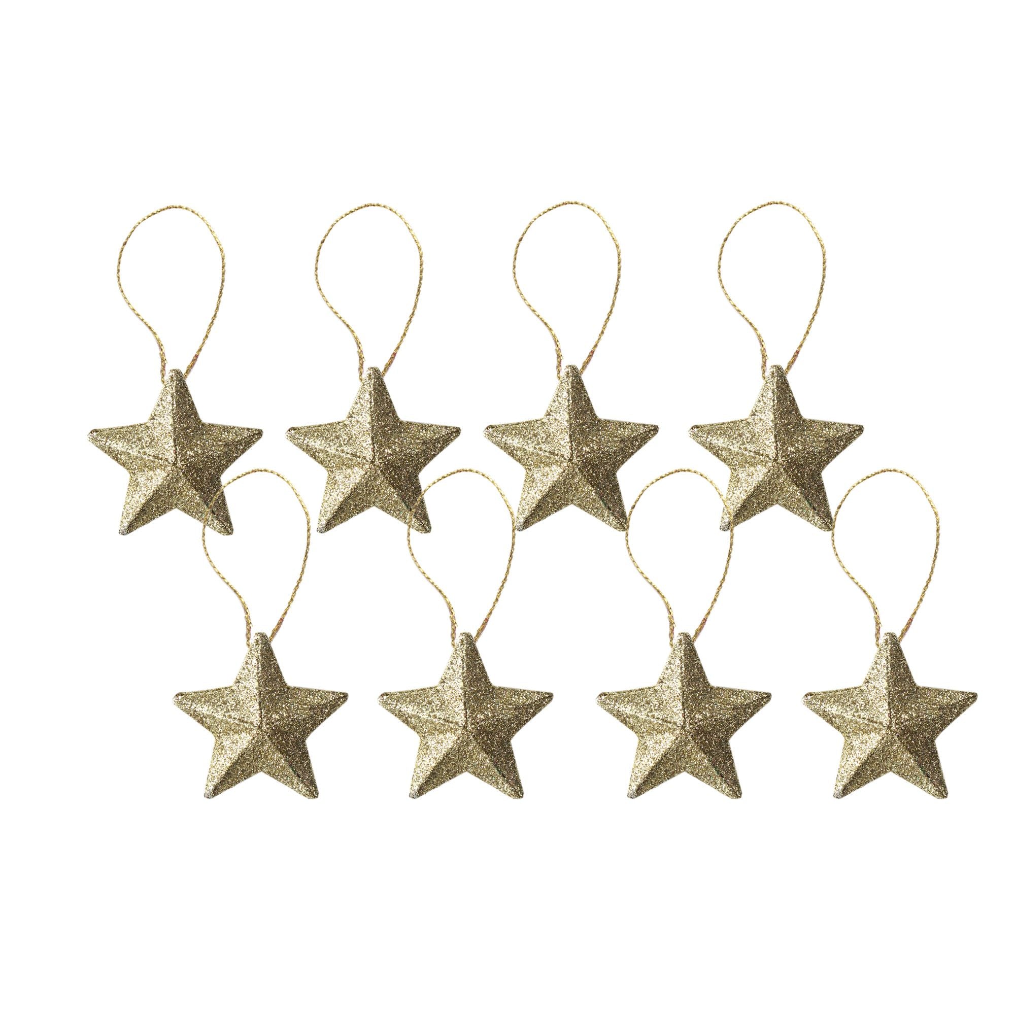 Handmade Christmas Ornaments - 3D Glitter Stars, 2inch, Gold, 8pc