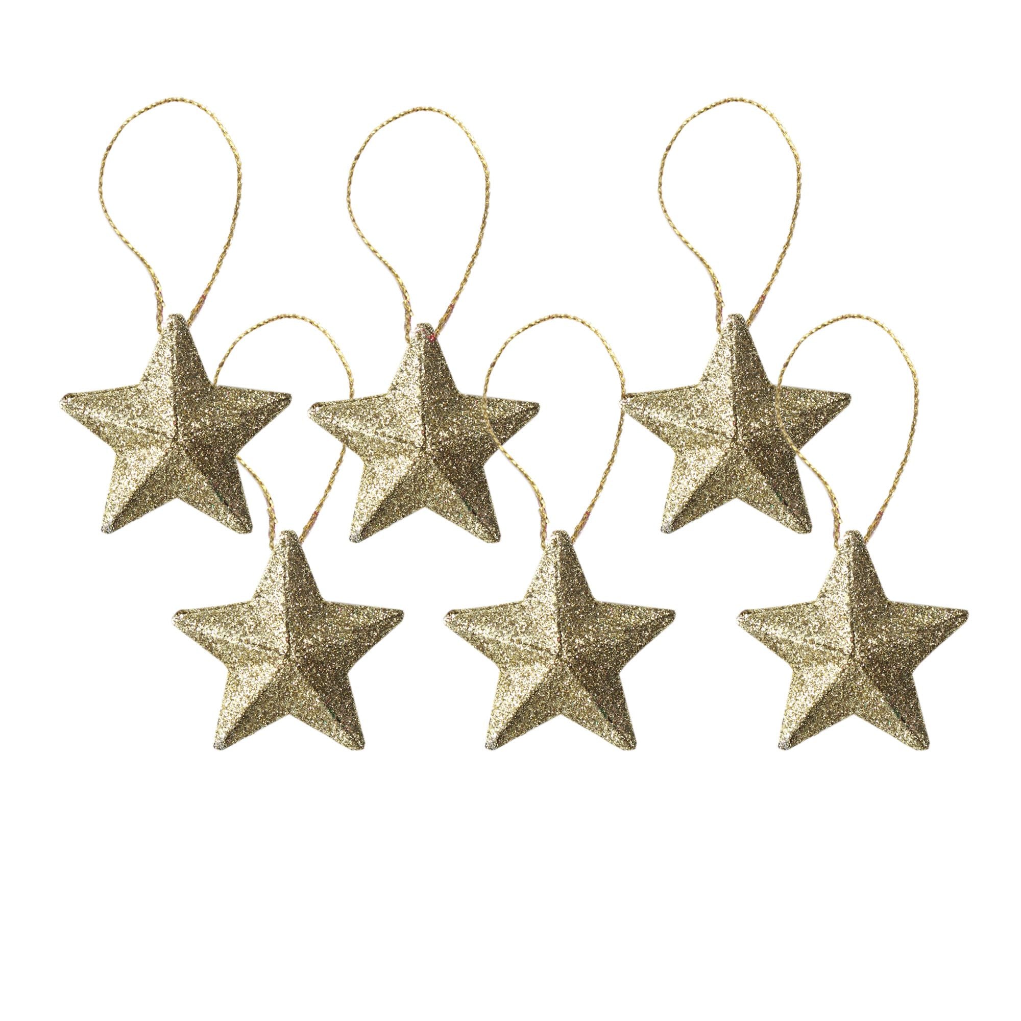 Handmade Christmas Ornaments - 3D Glitter Stars, 2.5inch, Gold, 6pc