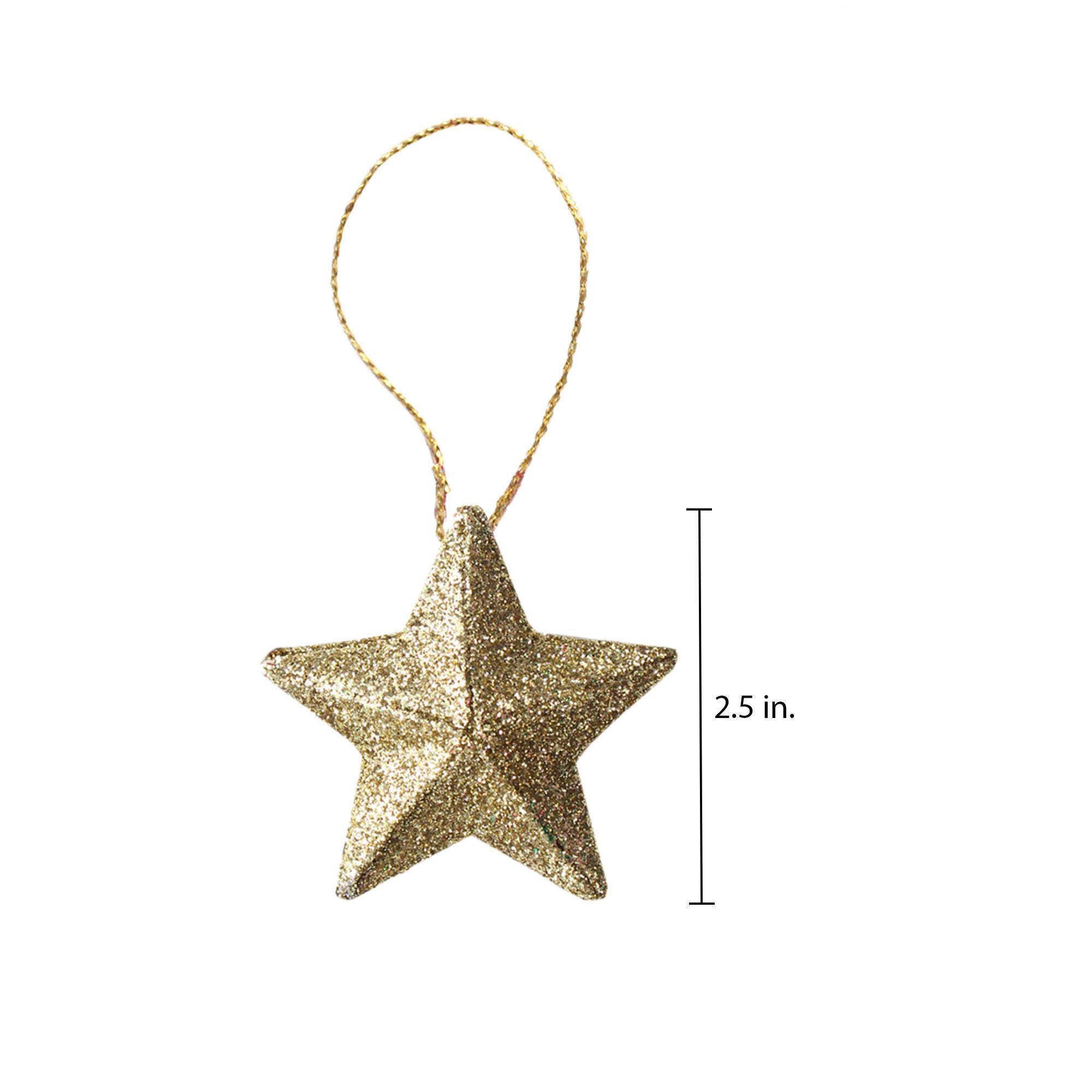 Handmade Christmas Ornaments - 3D Glitter Stars, 2.5inch, Gold, 6pc