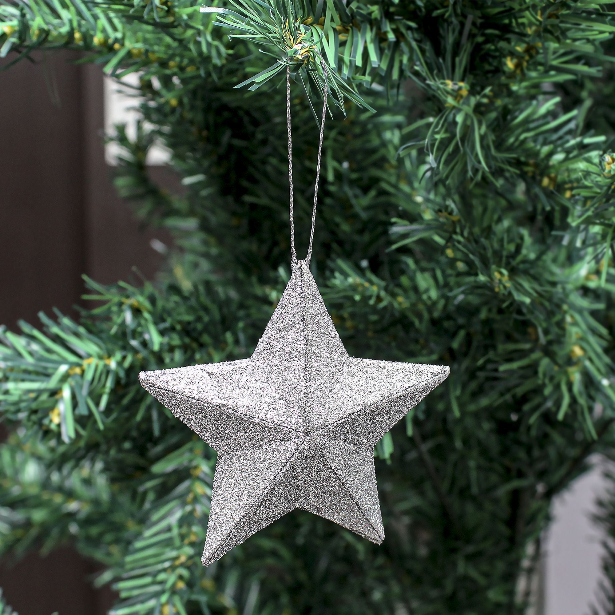 Handmade Christmas Ornaments - 3D Glitter Stars, 2.5inch, Silver, 6pc