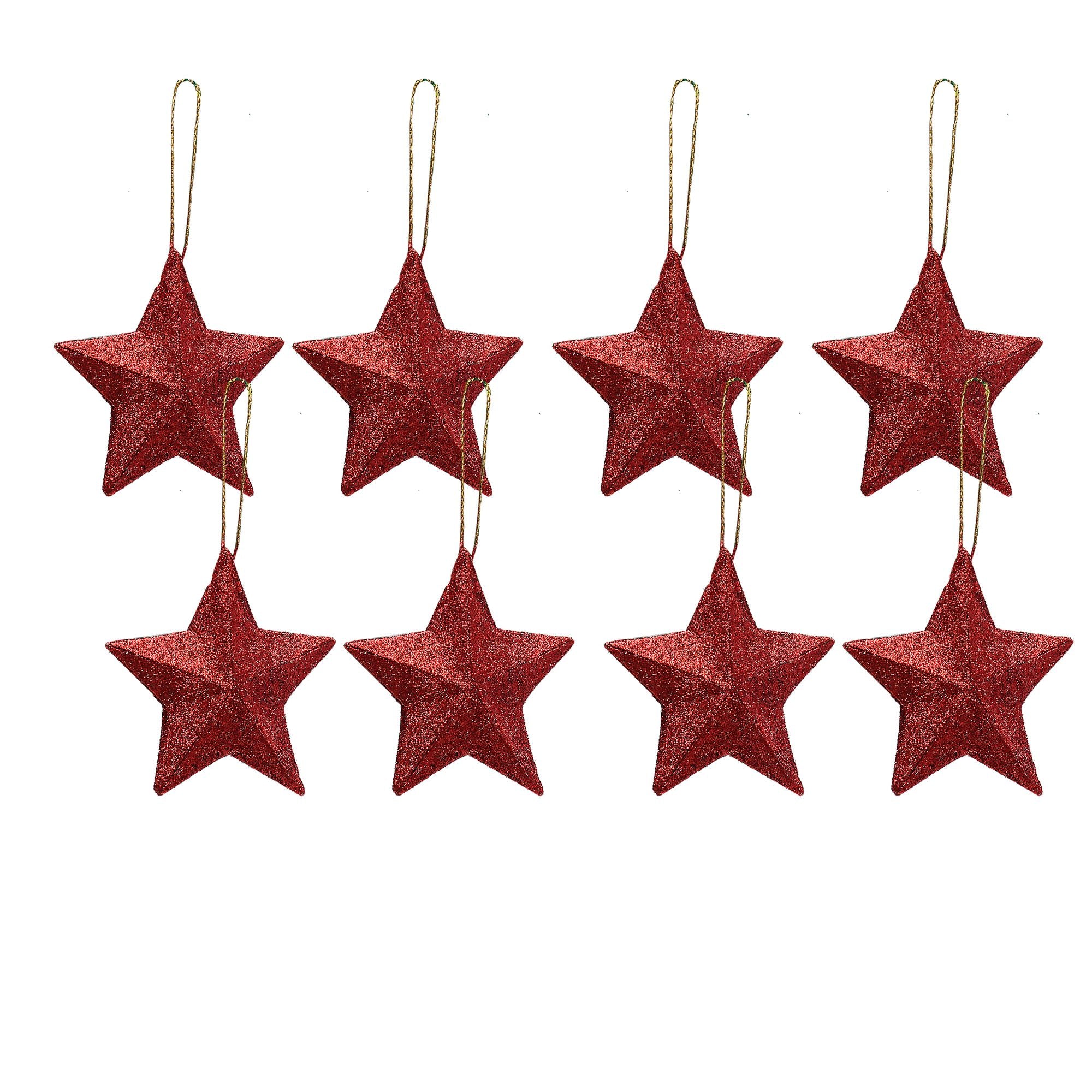 Handmade Christmas Ornaments - 3D Glitter Stars, 2inch, Red, 8pc