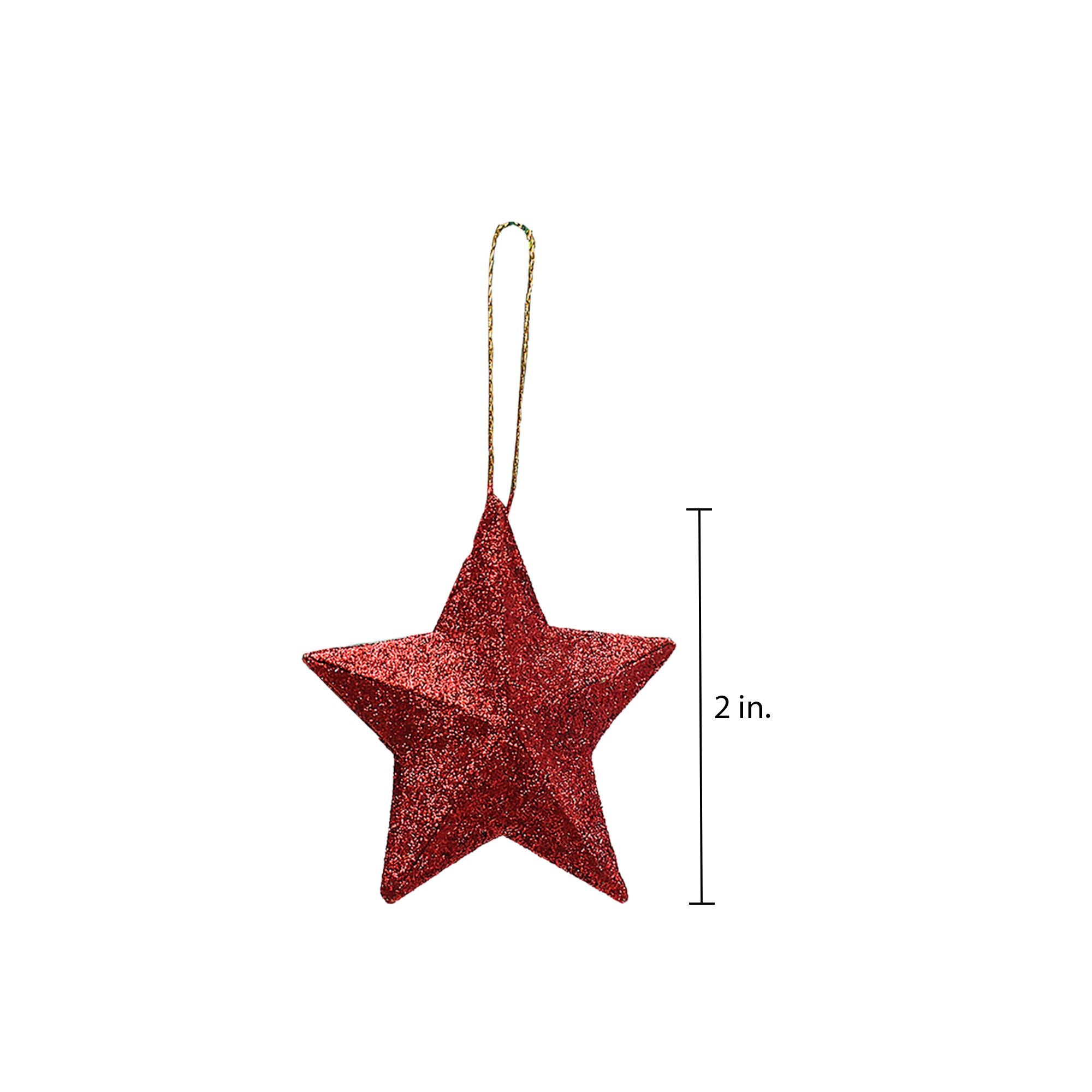 Handmade Christmas Ornaments - 3D Glitter Stars, 2inch, Red, 8pc