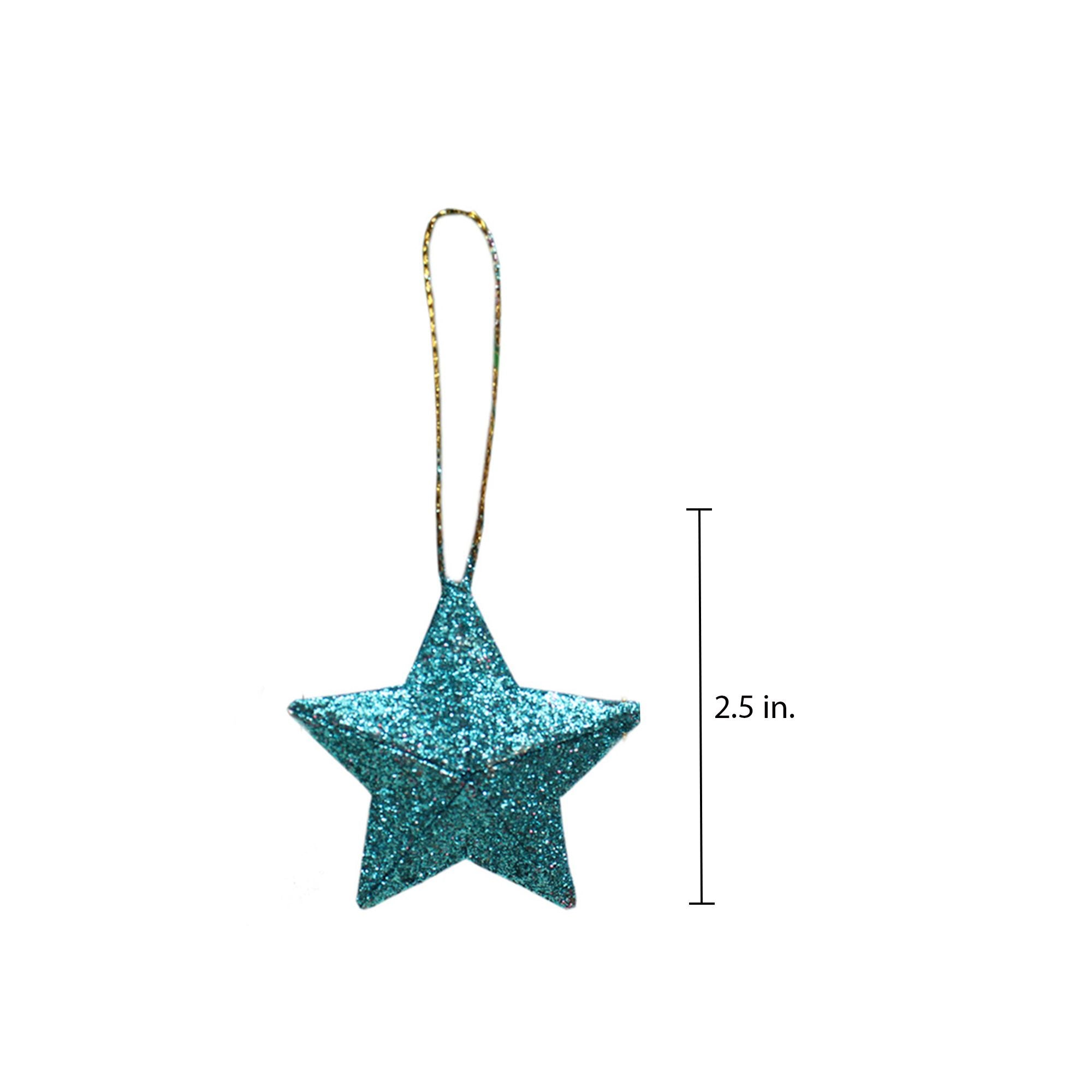 Handmade Christmas Ornaments - 3D Glitter Stars, 2.5inch, Blue, 6pc