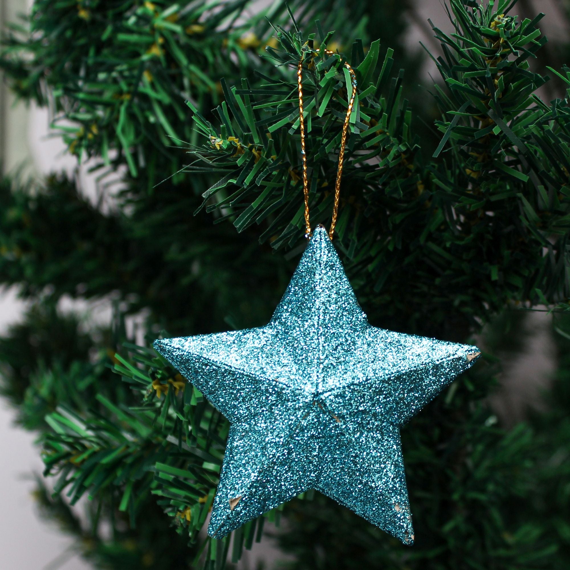 Handmade Christmas Ornaments - 3D Glitter Stars, 3.25inch, Blue, 4pc