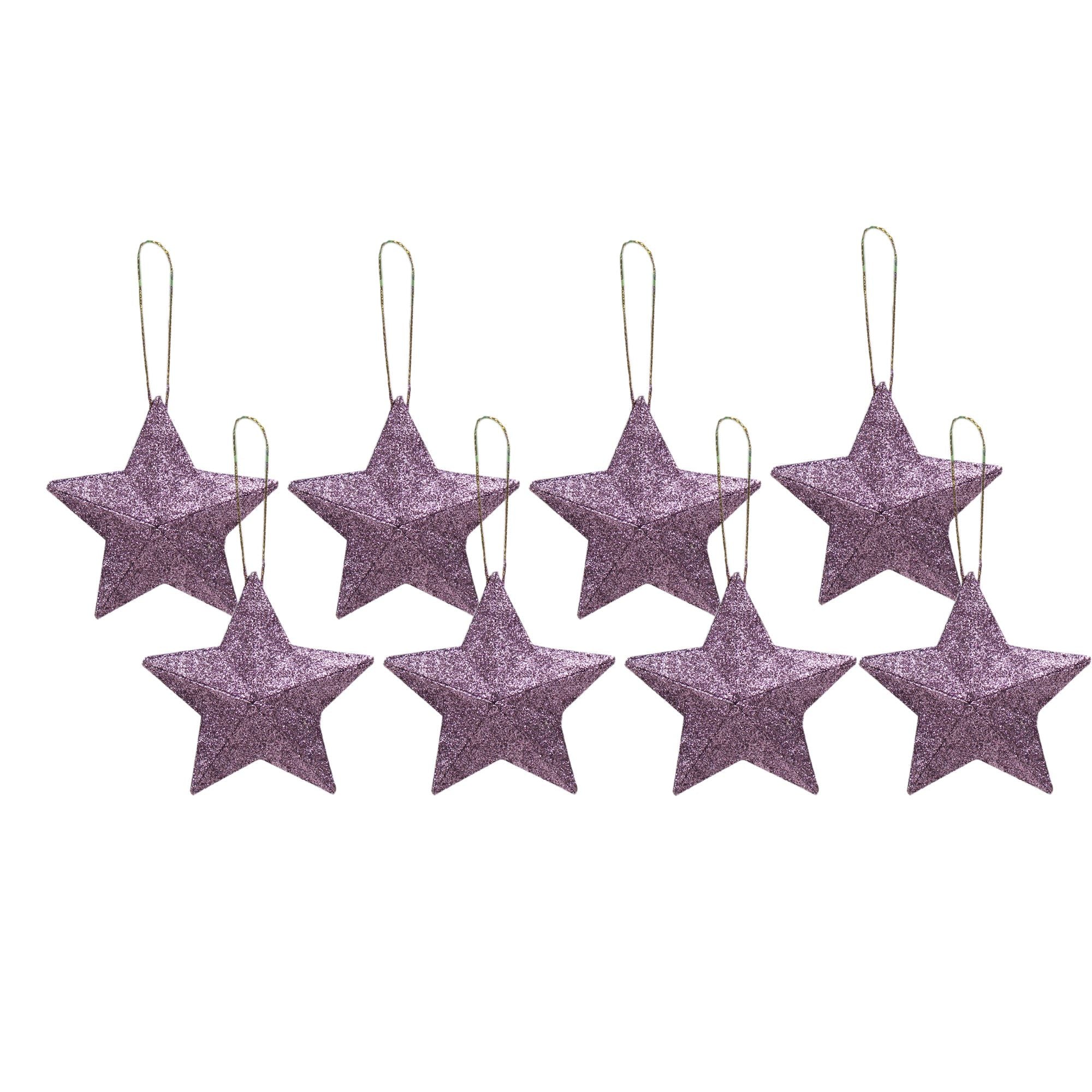 Handmade Christmas Ornaments - 3D Glitter Star s, 2inch, Purple, 8pc