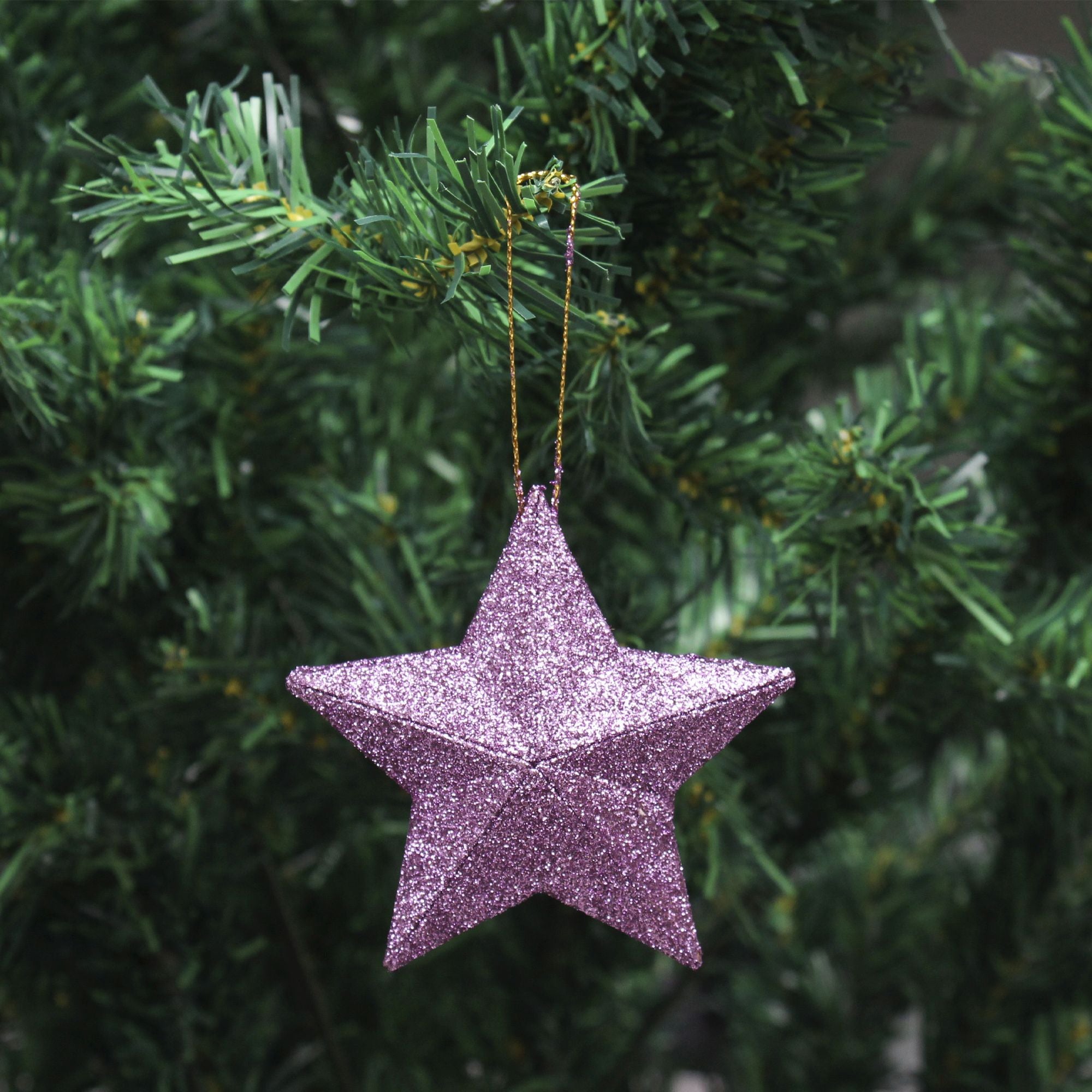 Handmade Christmas Ornaments - 3D Glitter Stars, 3.25inch, Purple, 4pc