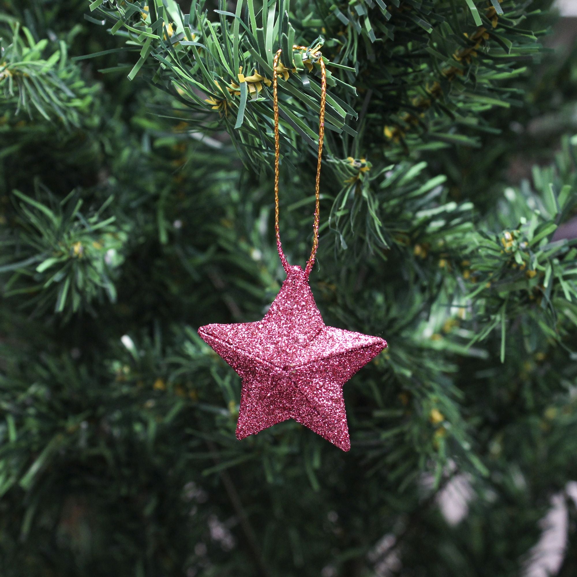 Handmade Christmas Ornaments - 3D Glitter Stars, 2inch, Pink, 8pc