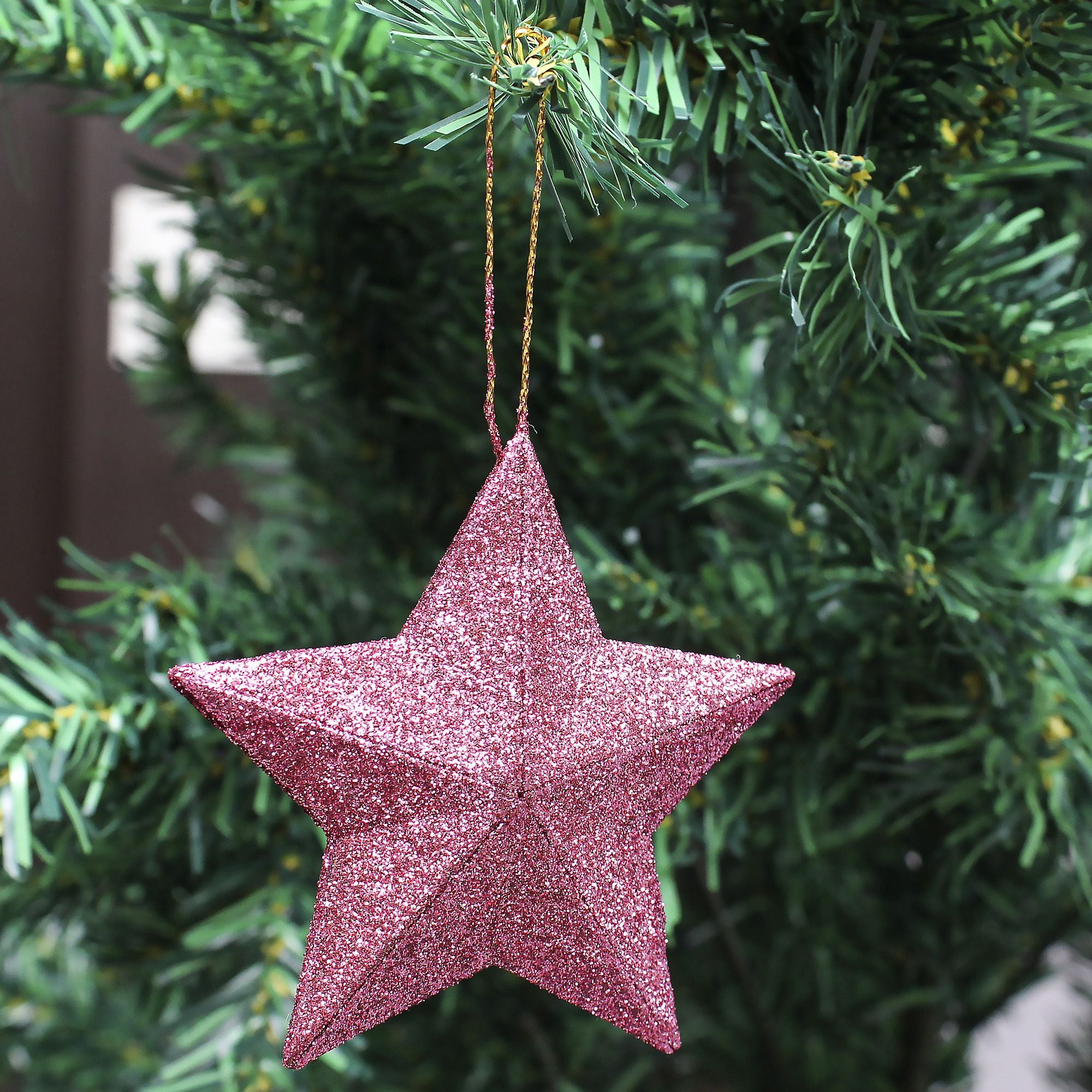 Handmade Christmas Ornaments - 3D Glitter Stars, 2.5inch, Pink, 6pc