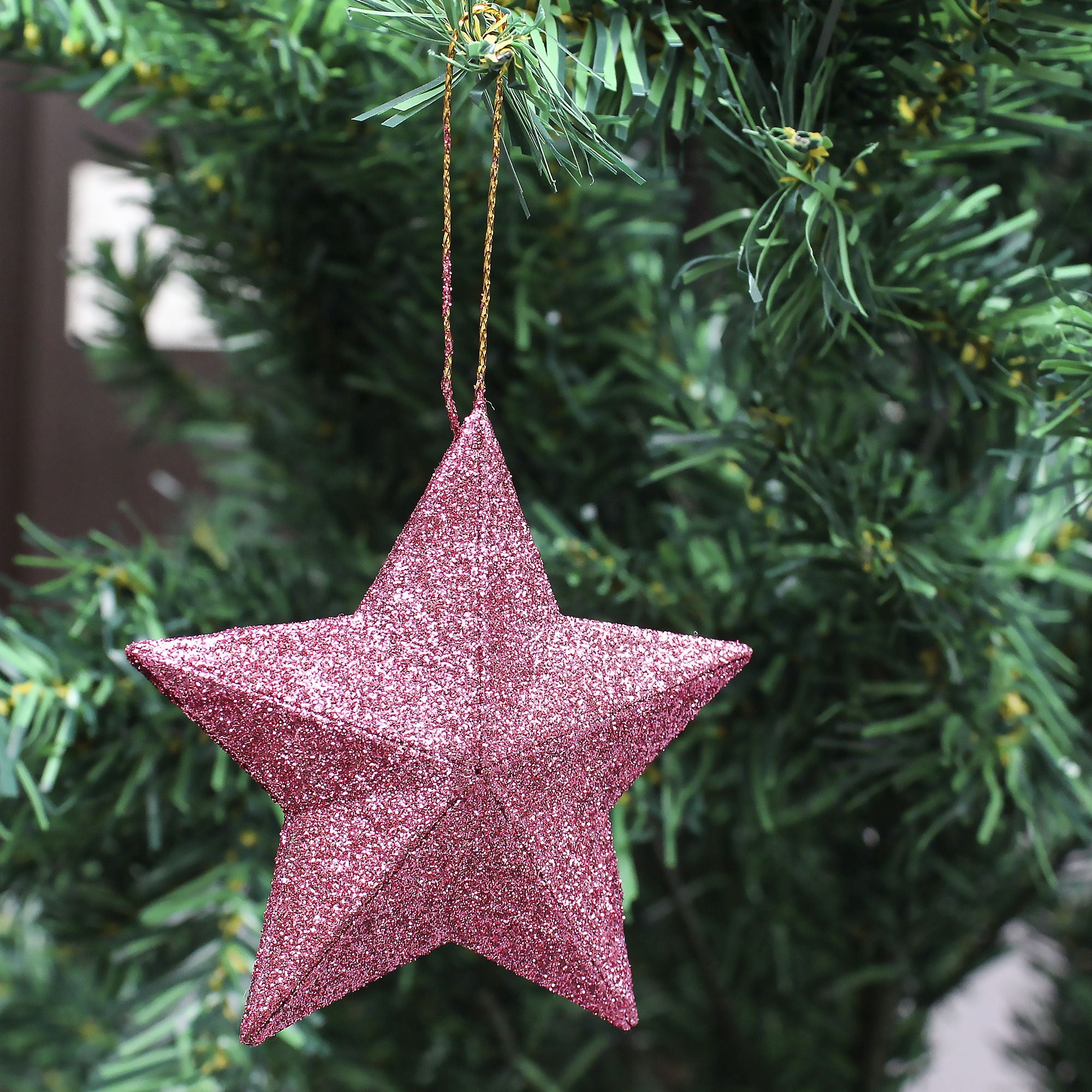 Handmade Christmas Ornaments - 3D Glitter Stars, 3.25inch, Pink, 4pc