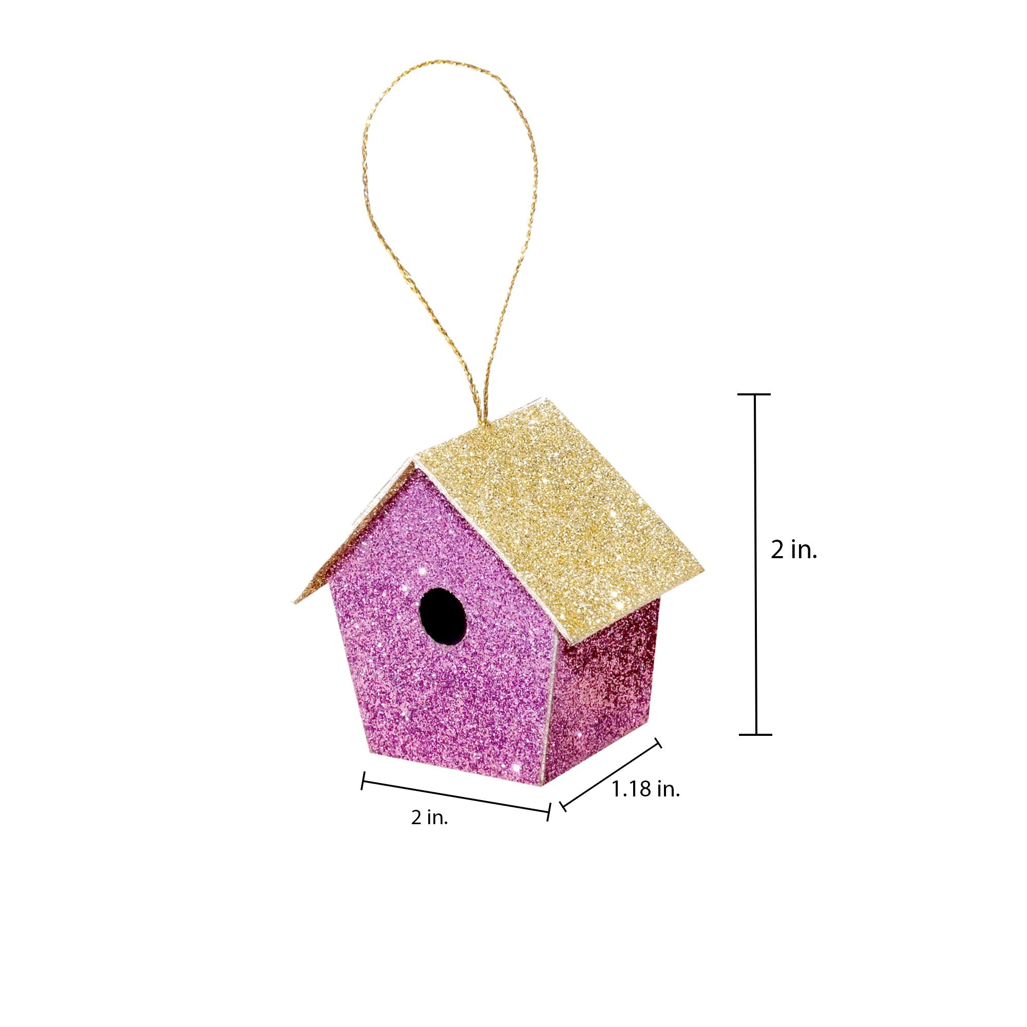 Handmade Christmas Ornaments - Glitter Bird house, H 2 X W 2 X L 1.18inch, Assorted Colours - Blue, Purple, Silver, Pink, 6pc