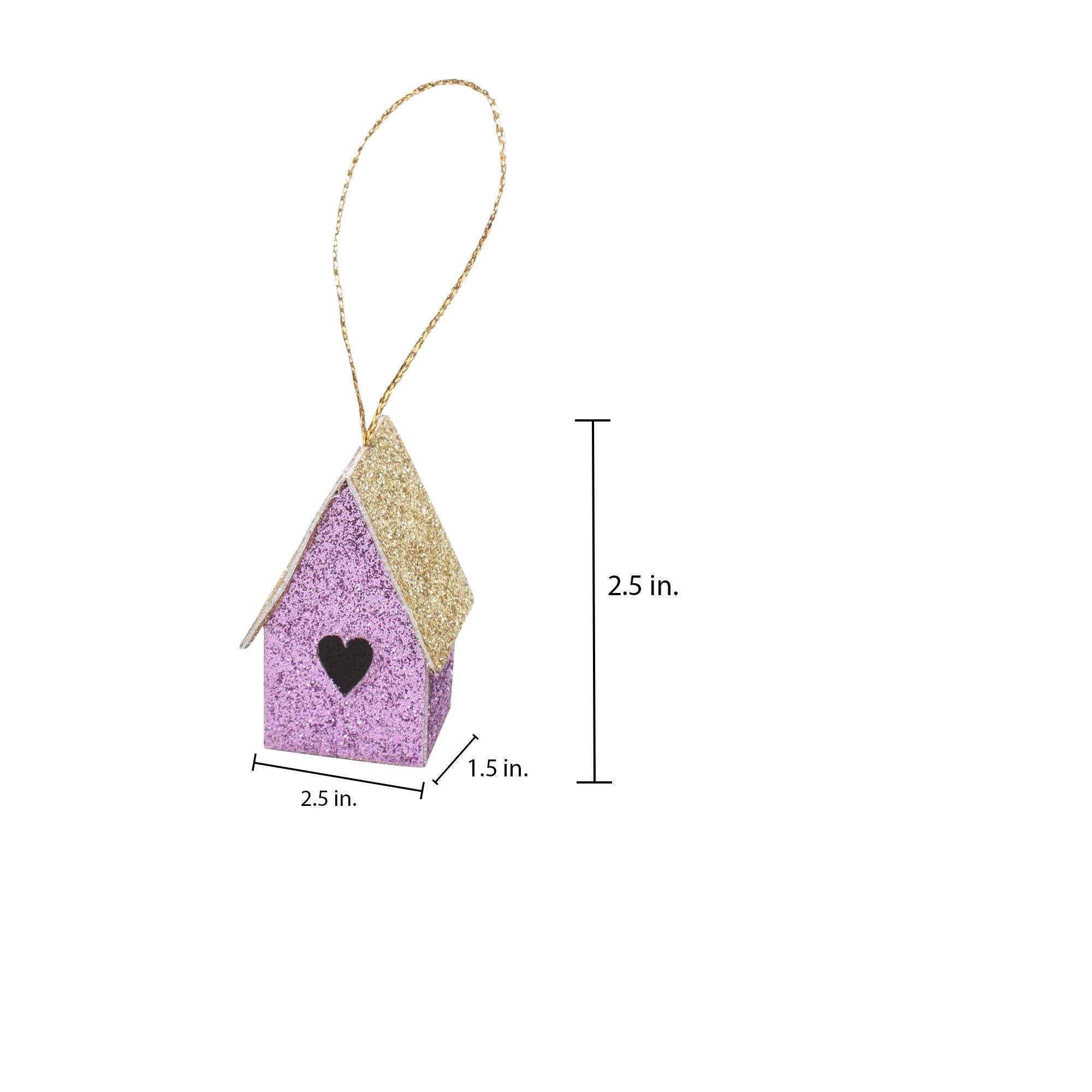 Handmade Christmas Ornaments - Glitter Bird house H 2.5 X W 2.5 X L 1.5inch, purple , 4pc