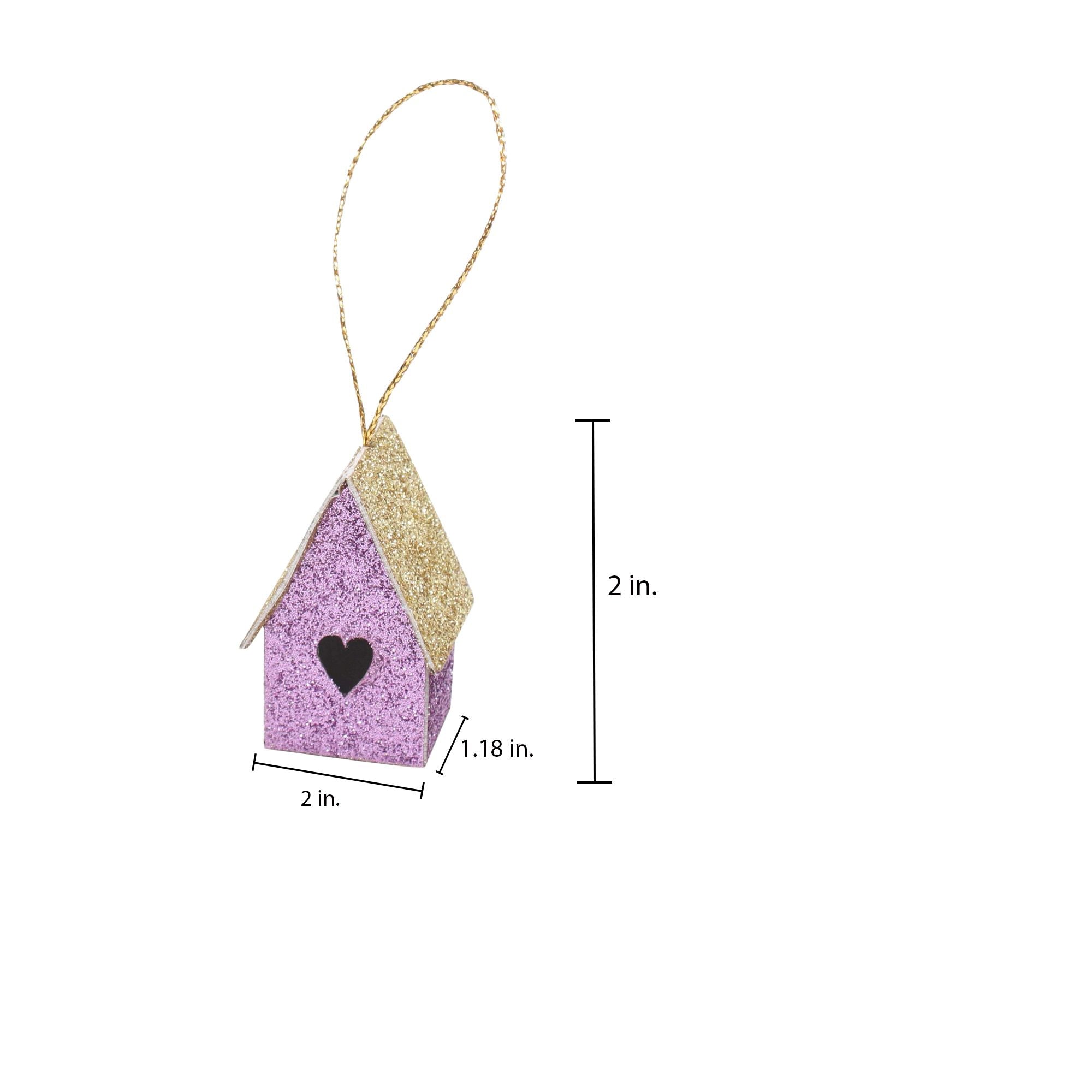 Handmade Christmas Ornaments - Glitter Bird house Height 2 X Width2 X Length1.18inch, Purple, 6pc