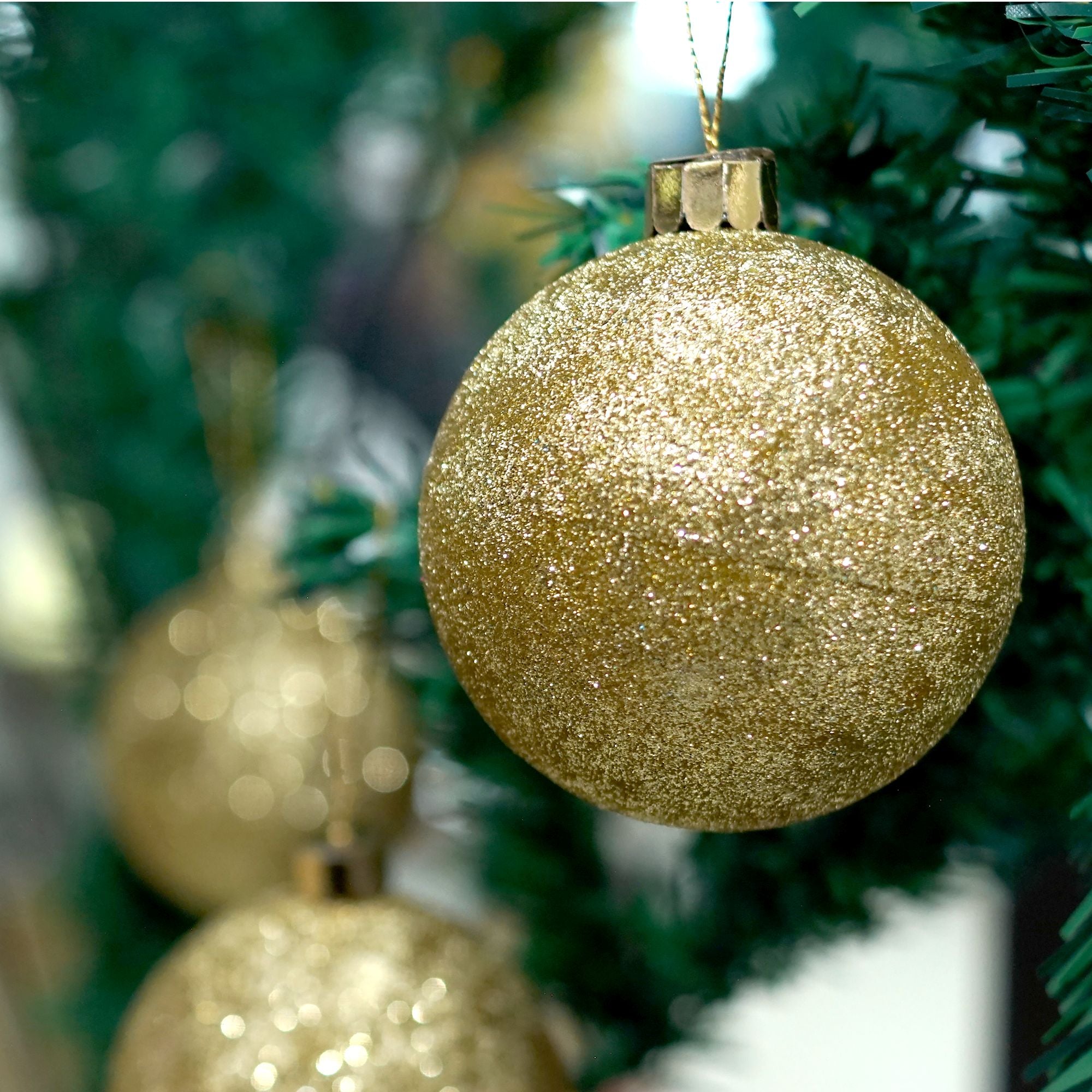 Handmade Christmas Ornaments - Glitter Baubles, 60mm, Gold, 6pc