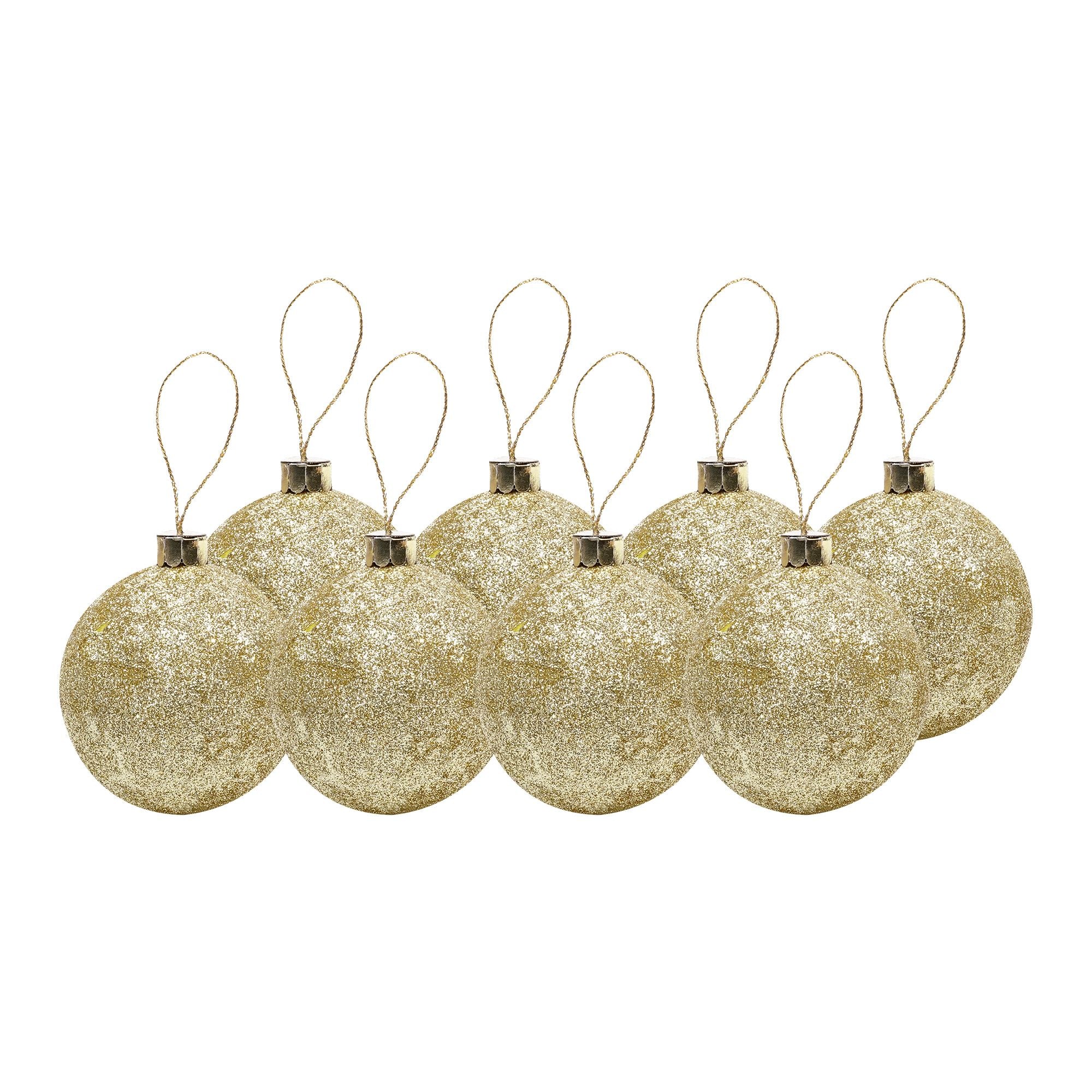 Handmade Christmas Ornaments - Glitter Baubles, 50mm, Gold, 8pc