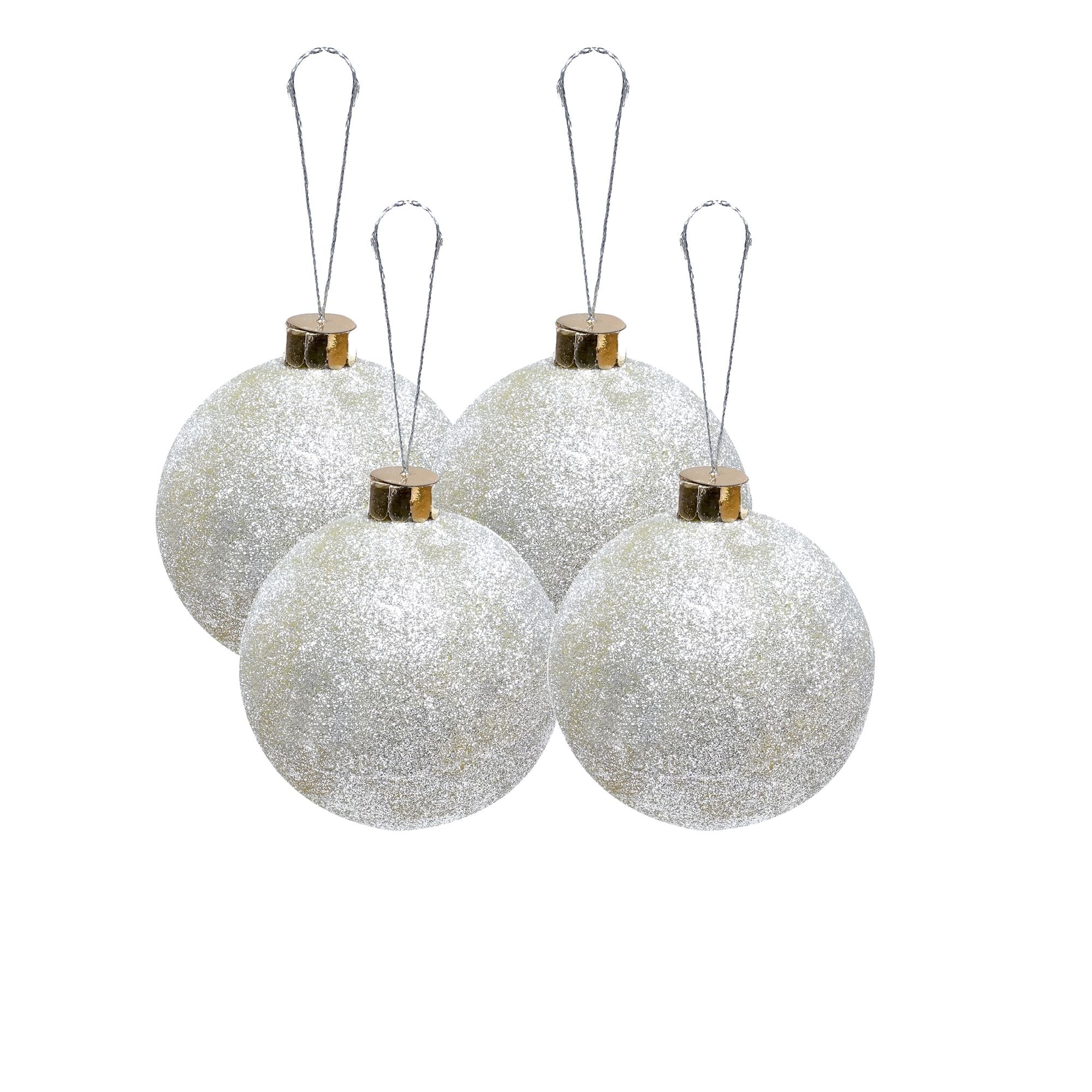 Handmade Christmas Ornaments - Glitter Baubles, 70mm, Silver, 4pc