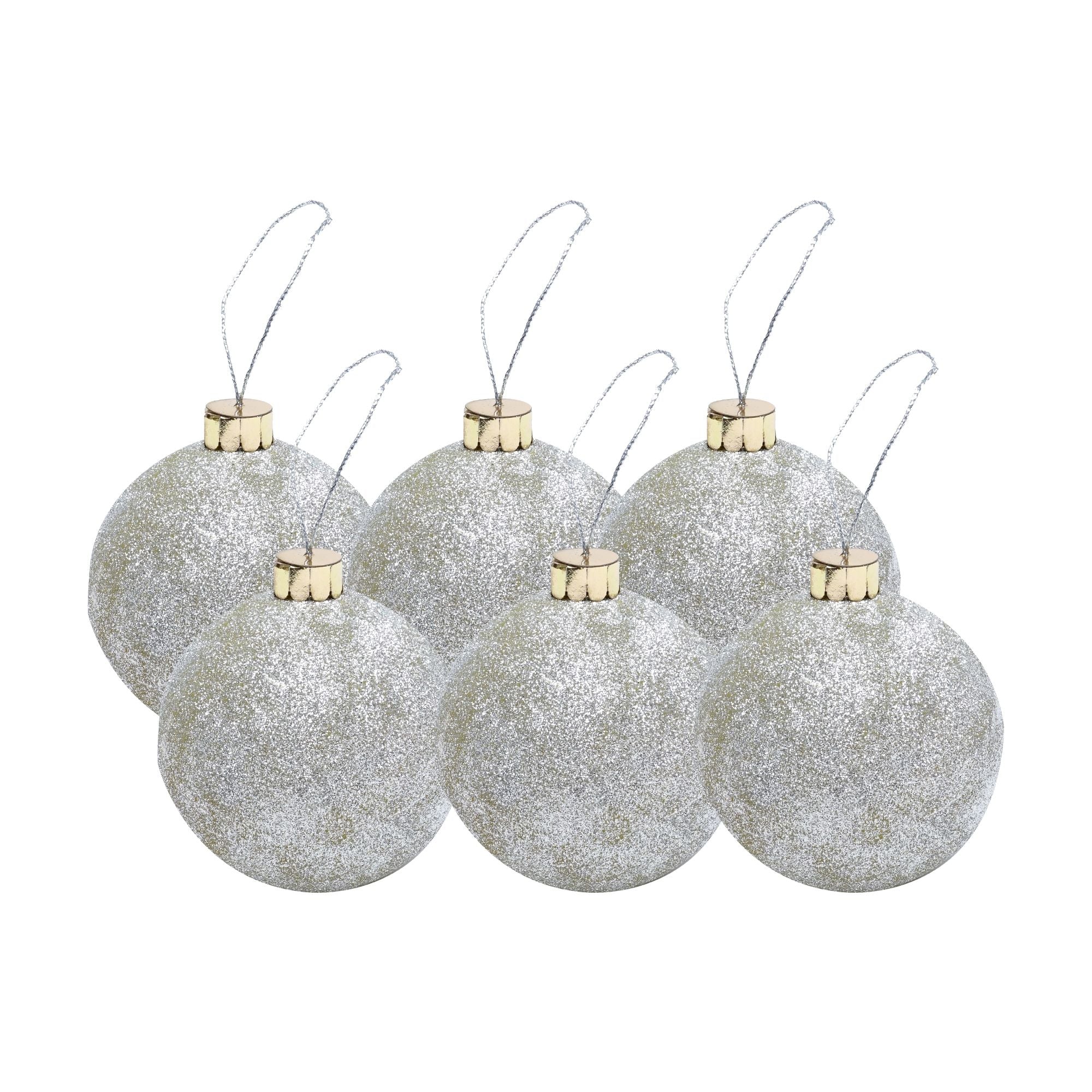 Handmade Christmas Ornaments - Glitter Baubles, 60mm, Silver, 6pc