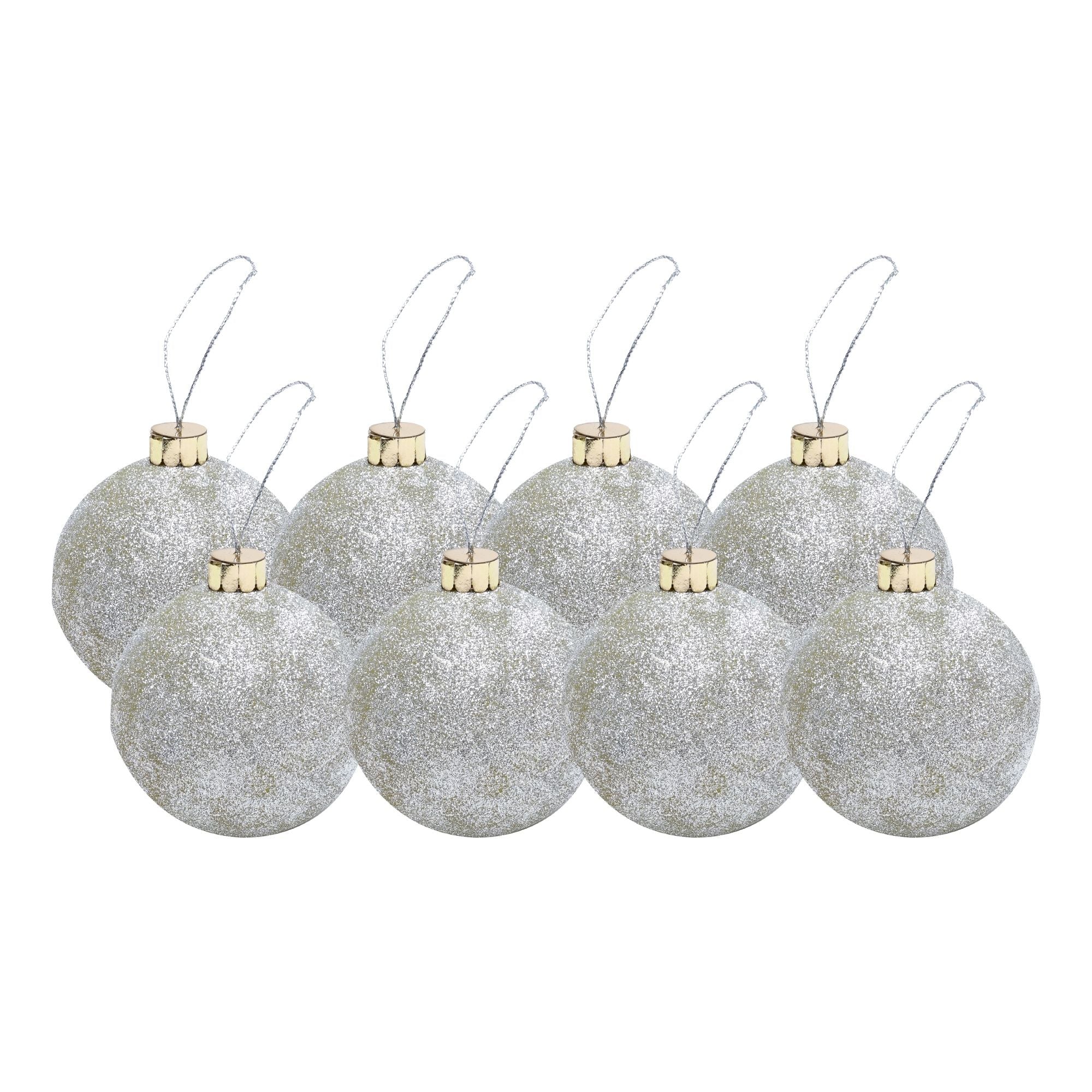 Handmade Christmas Ornaments - Glitter Baubles, 50mm, Silver, 8pc
