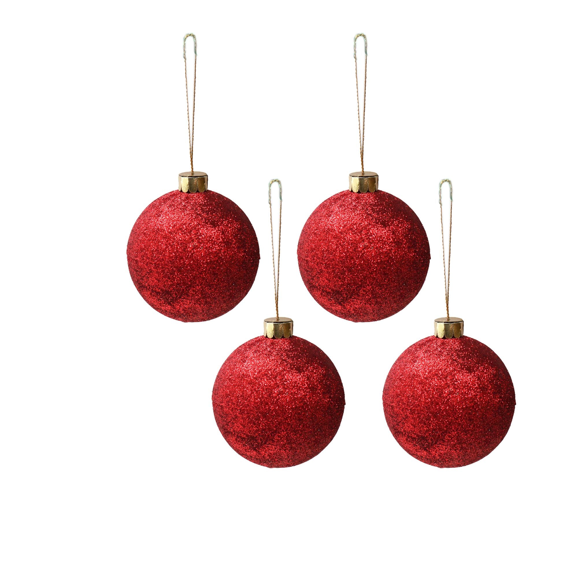 Handmade Christmas Ornaments - Glitter Baubles, 70mm, Red, 4pc