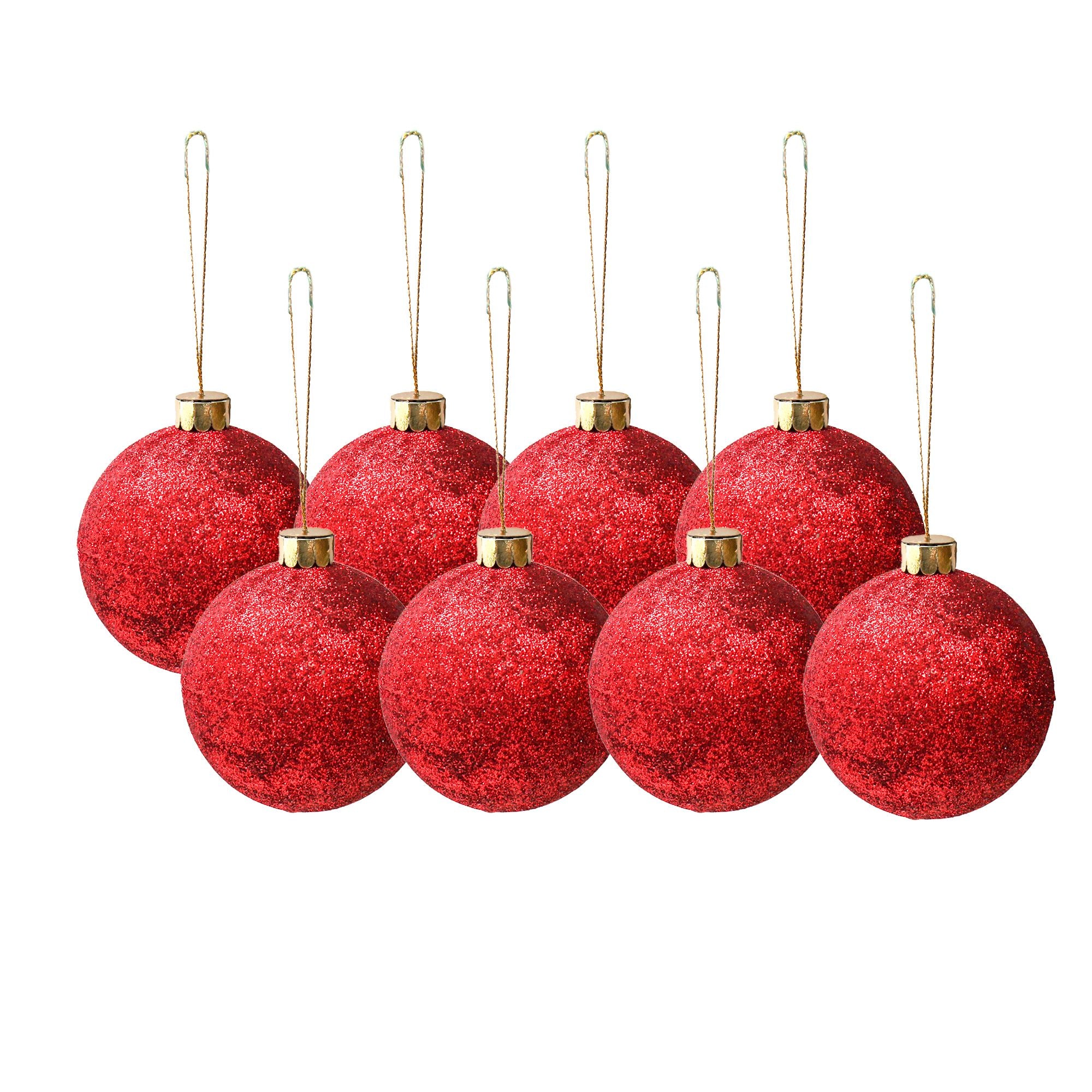 Handmade Christmas Ornaments - Glitter Baubles, 50mm, Red, 8pc