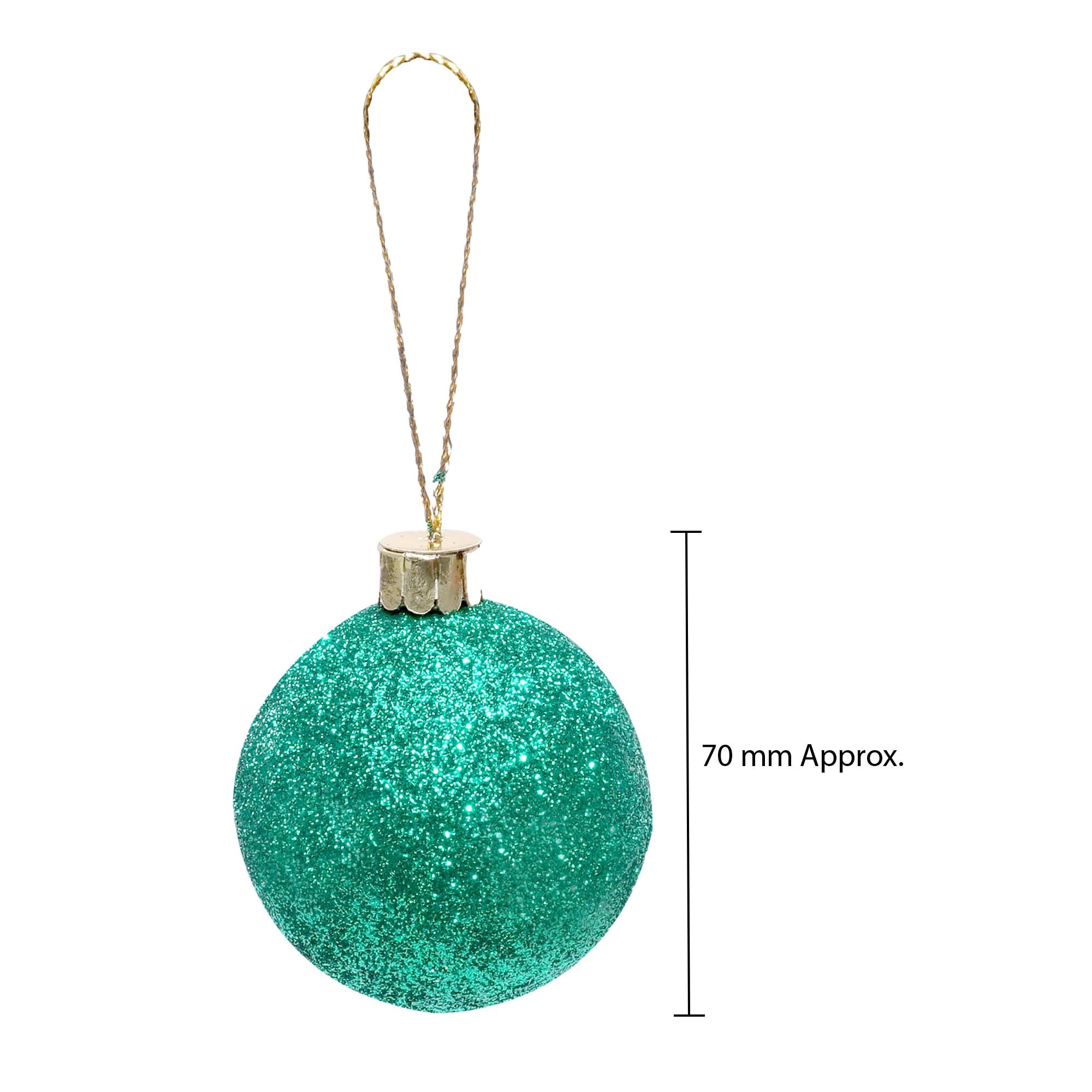 Handmade Christmas Ornaments - Glitter Baubles, 70mm, Green, 4pc