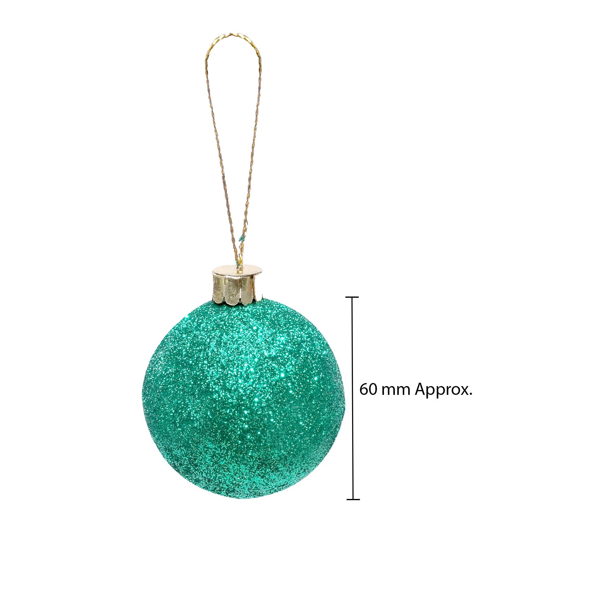 Handmade Christmas Ornaments - Glitter Baubles, 60mm, Green, 6pc