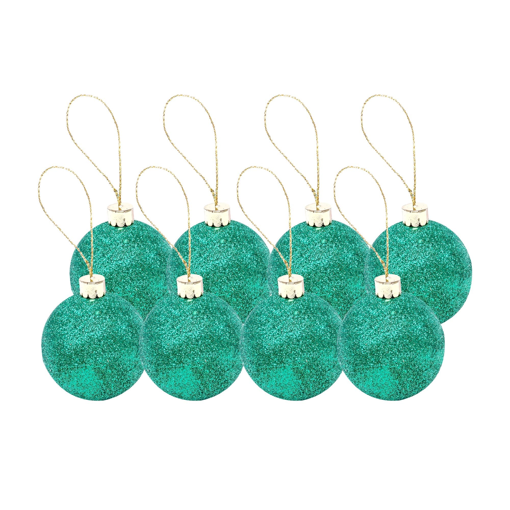 Handmade Christmas Ornaments - Glitter Baubles, 50mm, Green, 8pc