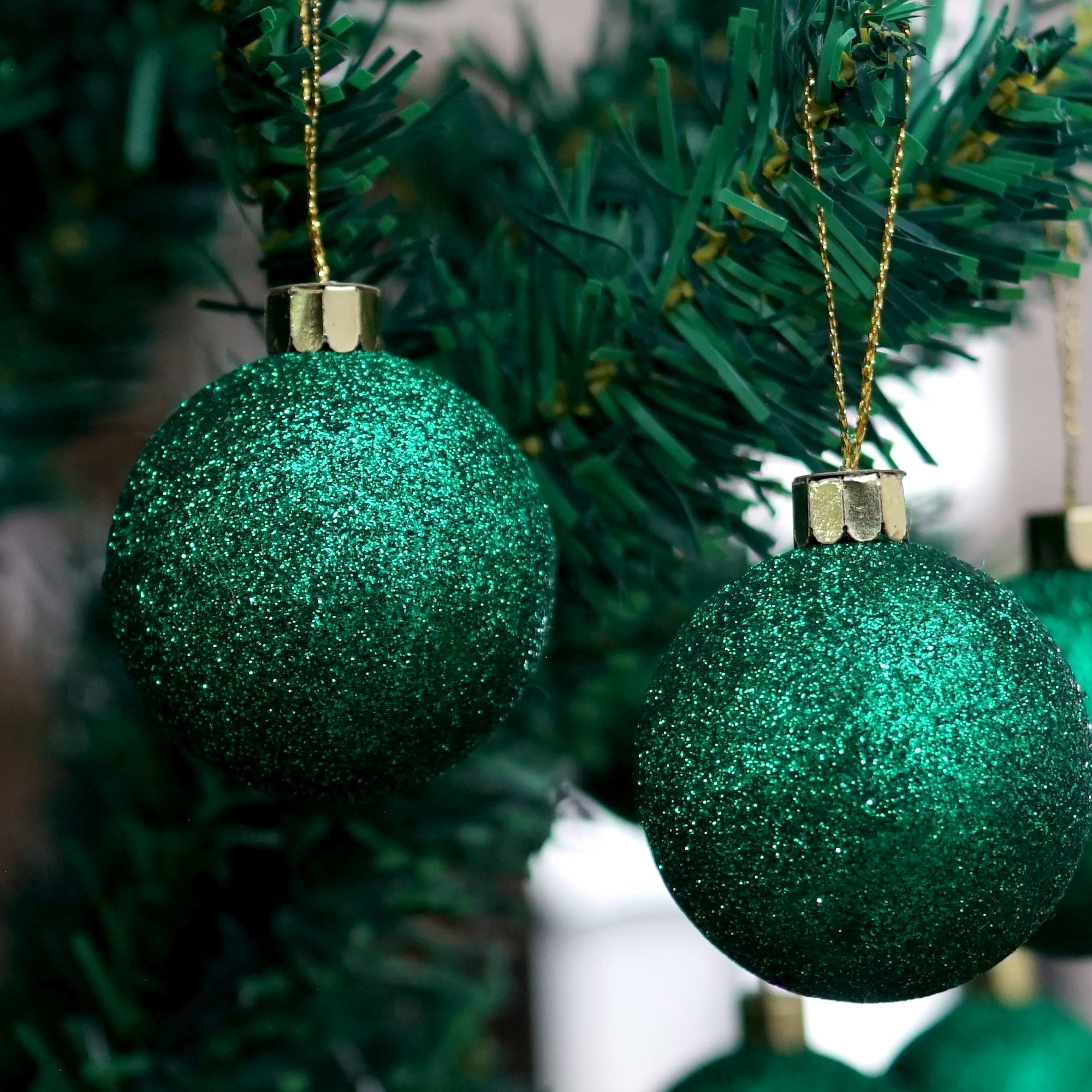 Handmade Christmas Ornaments - Glitter Baubles, 50mm, Green, 8pc