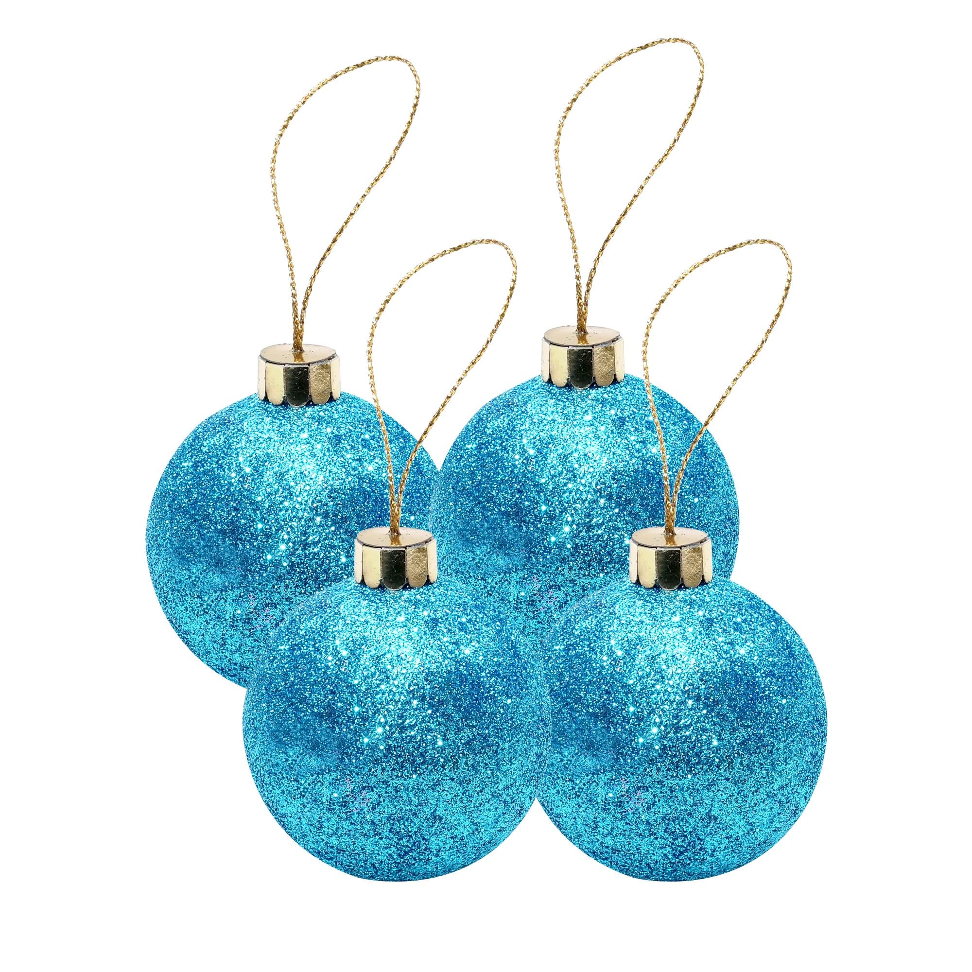 Handmade Christmas Ornaments - Glitter Baubles, 70mm, Blue, 4pc