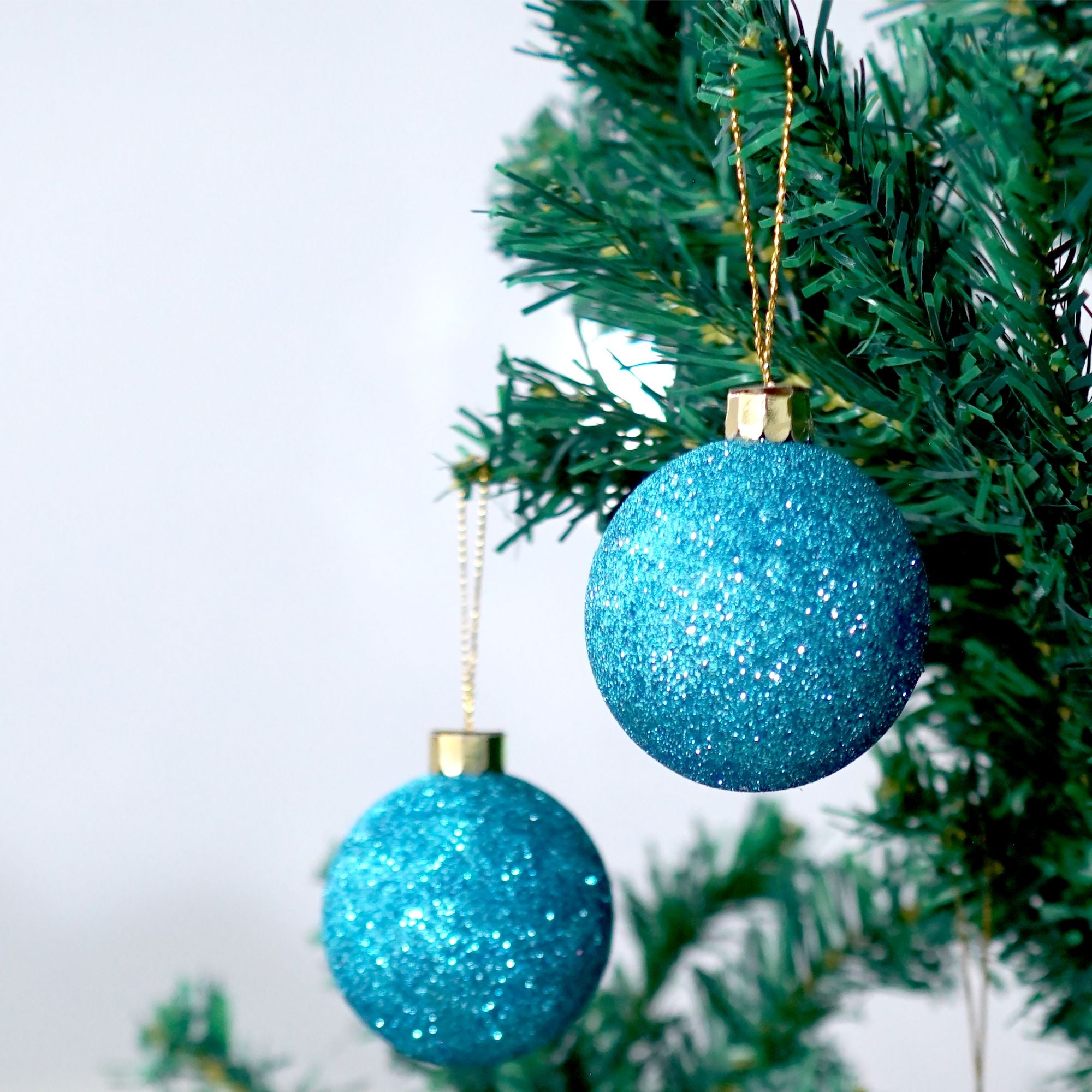 Handmade Christmas Ornaments - Glitter Baubles, 70mm, Blue, 4pc