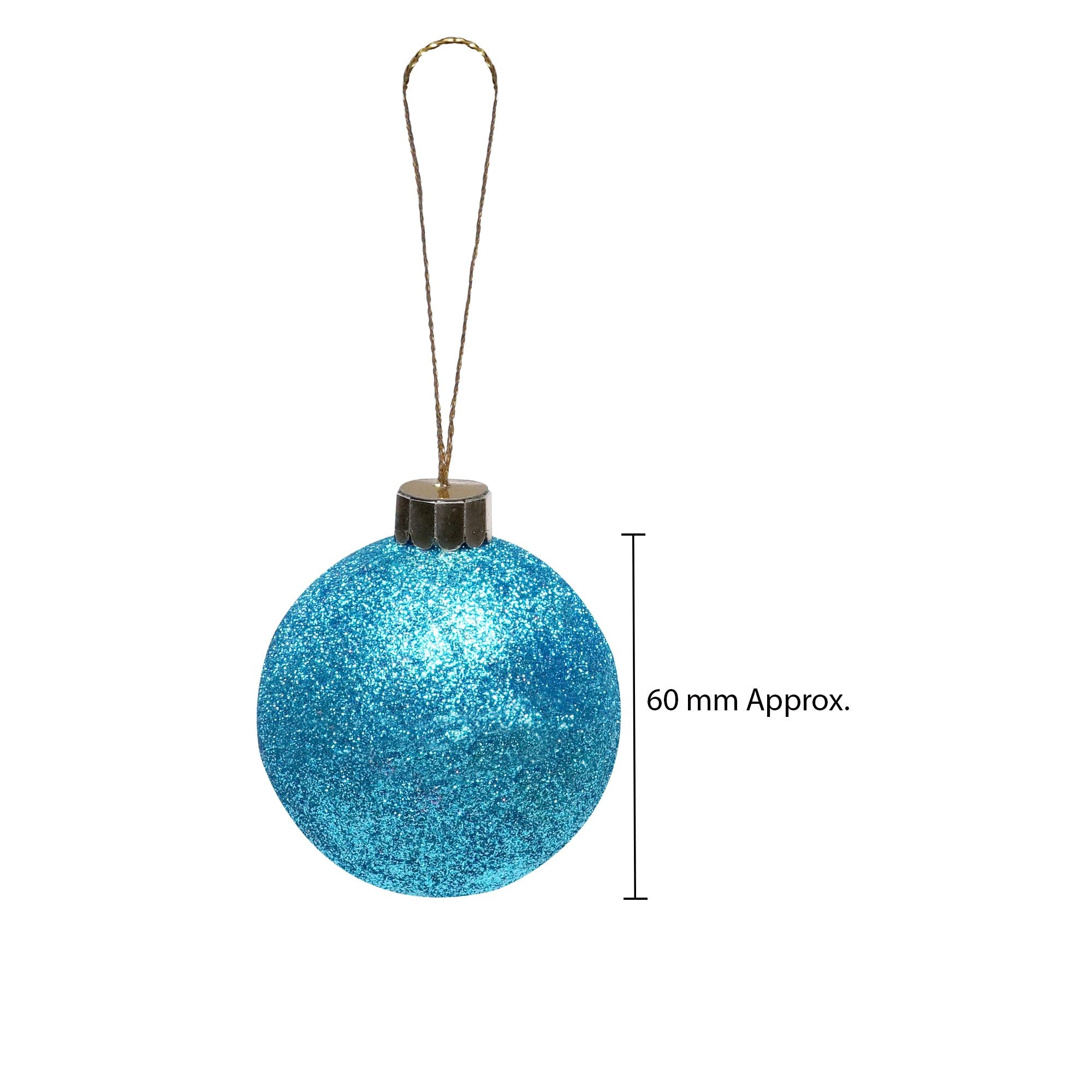 Handmade Christmas Ornaments - Glitter Baubles, 60mm, Blue, 6pc