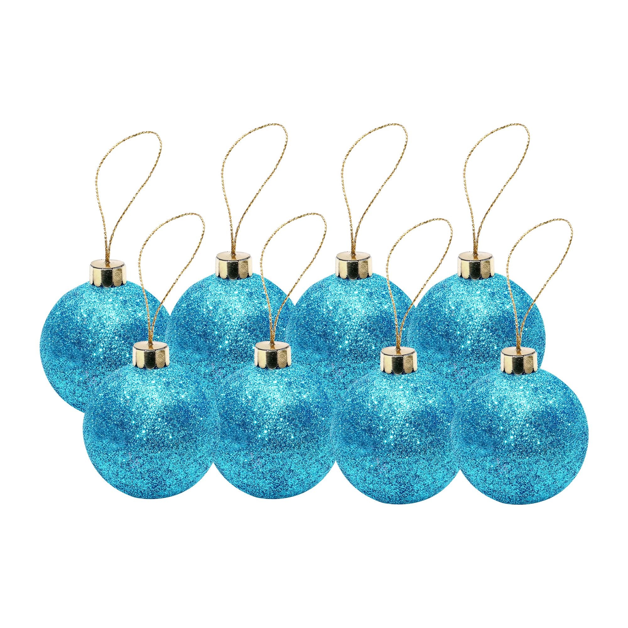 Handmade Christmas Ornaments - Glitter Baubles, 50mm, Blue, 8pc