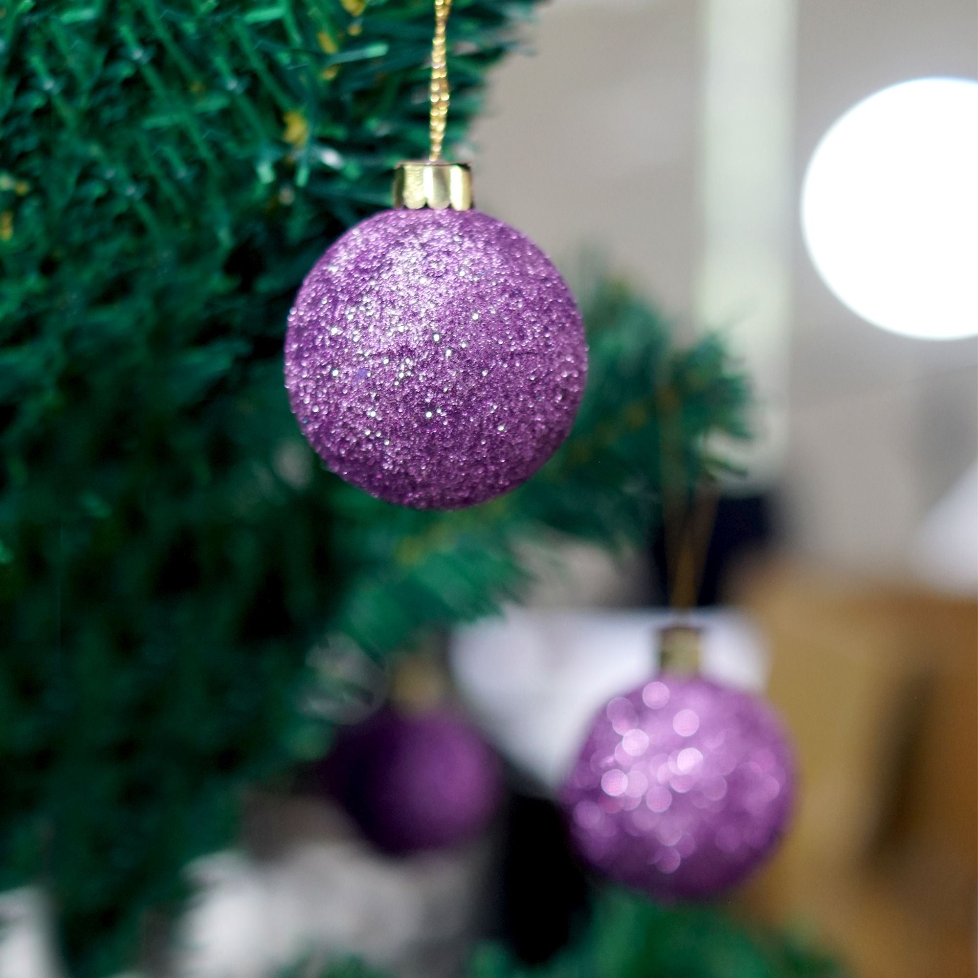 Handmade Christmas Ornaments - Glitter Baubles, 70mm, Purple, 4pc