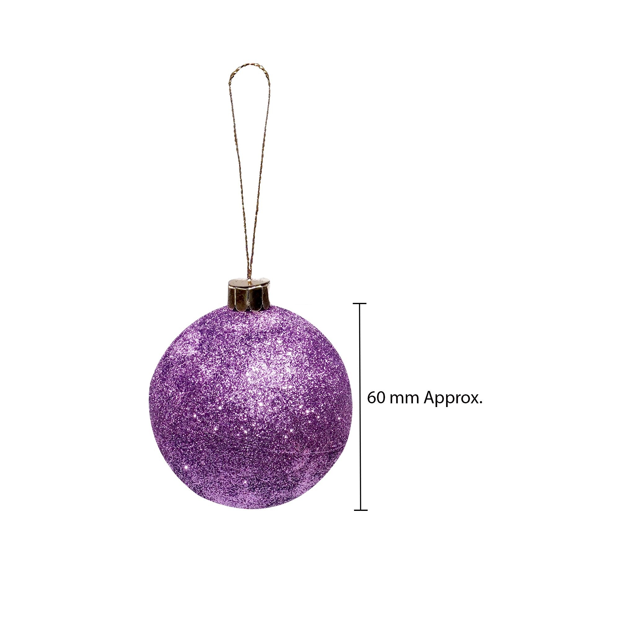 Handmade Christmas Ornaments - Glitter Baubles, 60mm, Purple, 6pc